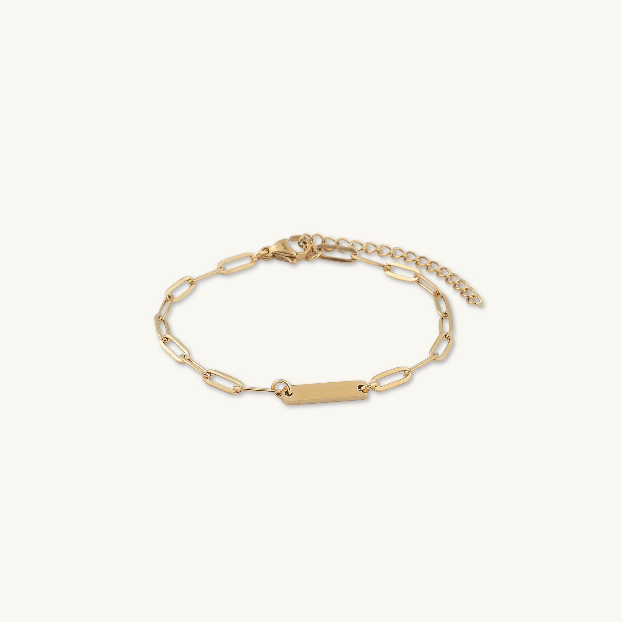 1 Bar Paper link Engraved Bracelet - Camile & Stone