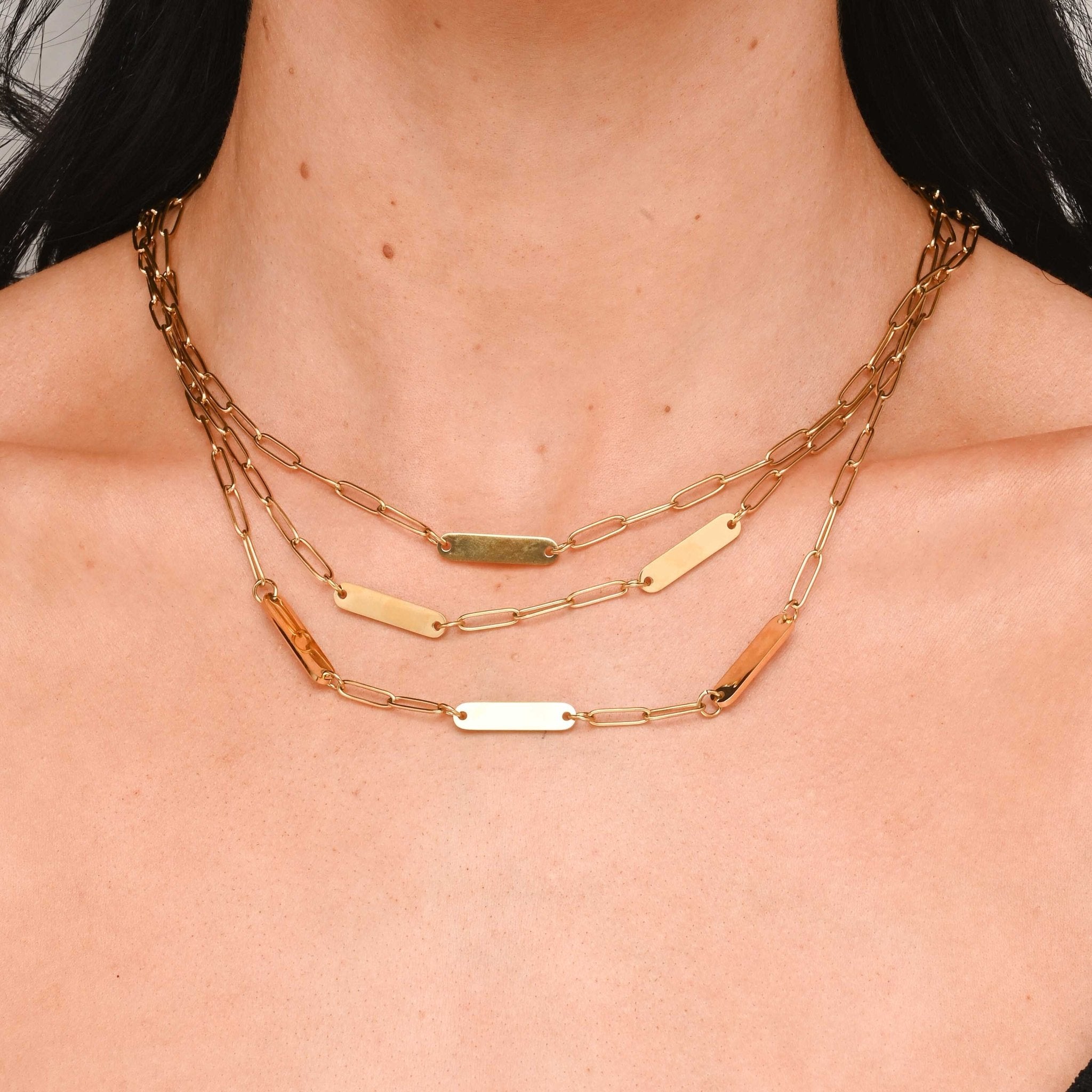 1 Bar Paper link Engraved Necklace - Camile & Stone