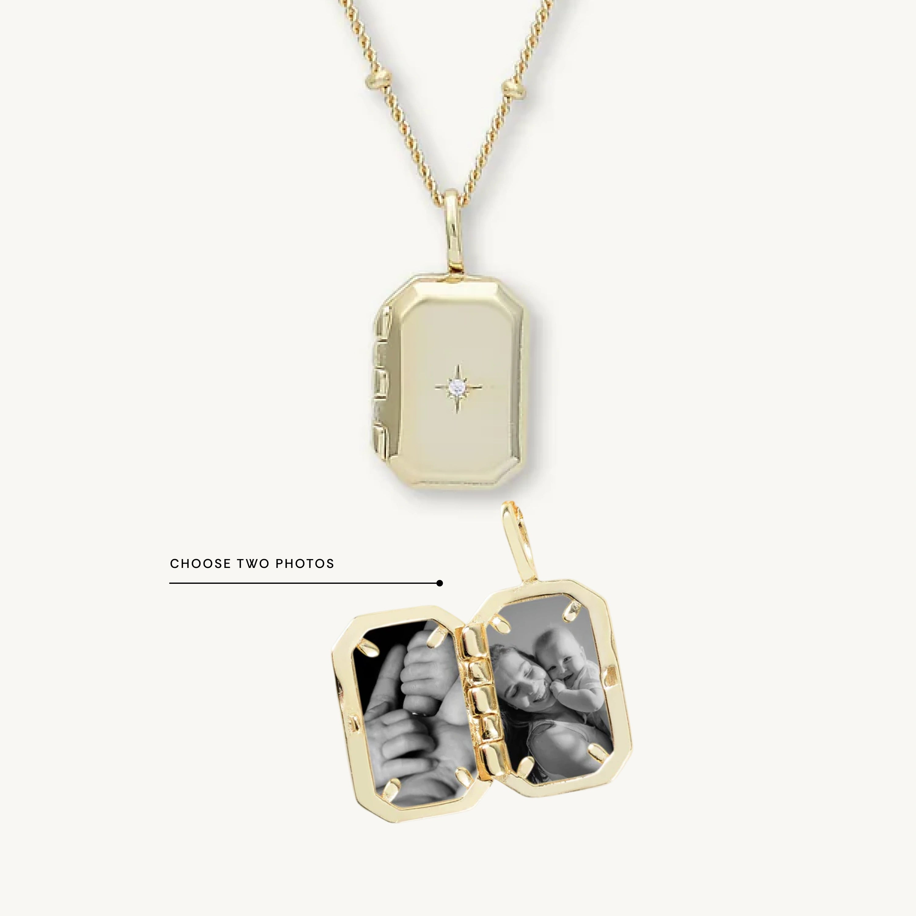 North Star Rectangular Photo Locket Necklace