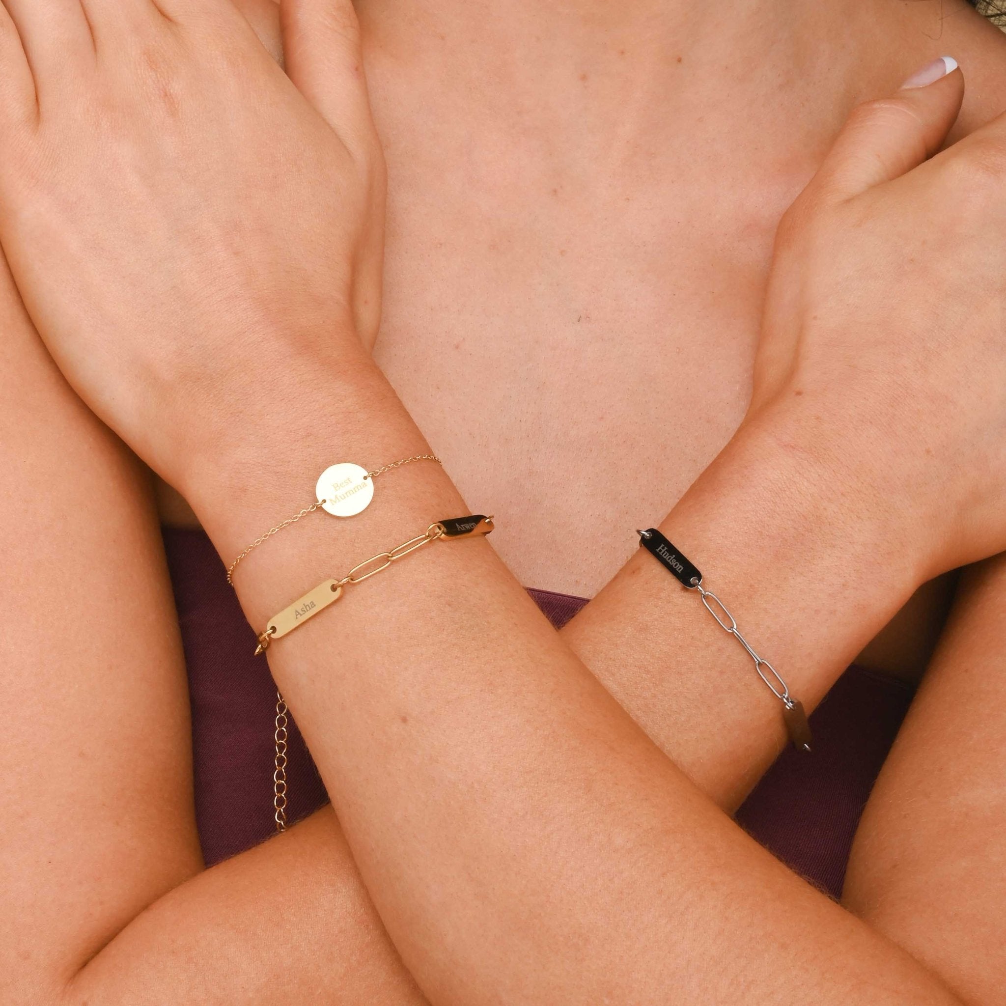 3 Bar Paper link Engraved Bracelet - Camile & Stone