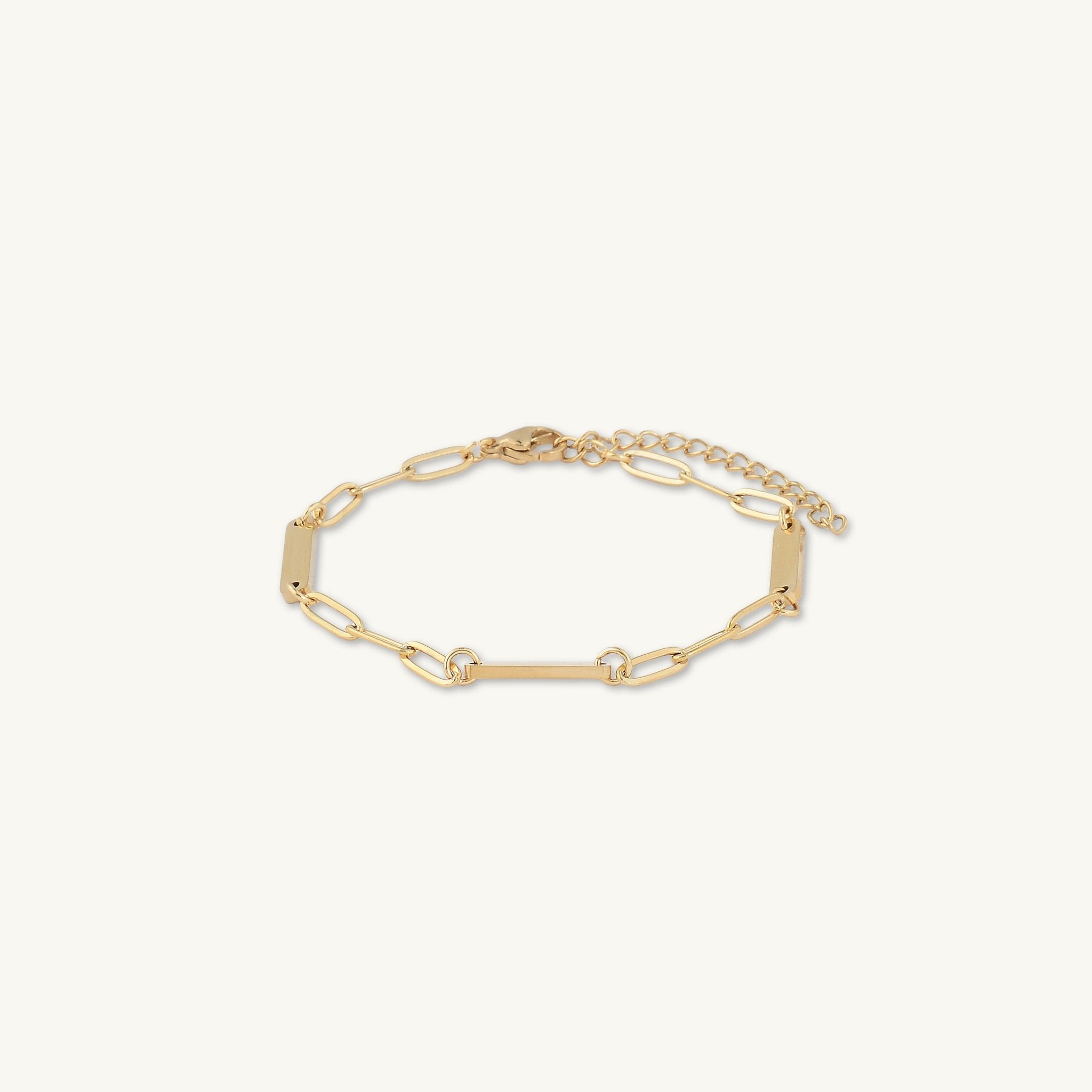 3 Bar Paper link Engraved Bracelet - Camile & Stone