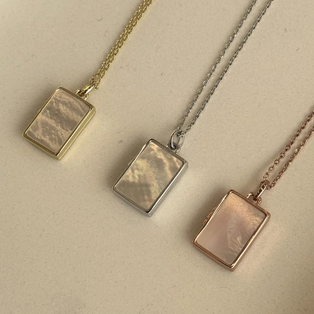 Rectangle MOP Photo Locket Necklace