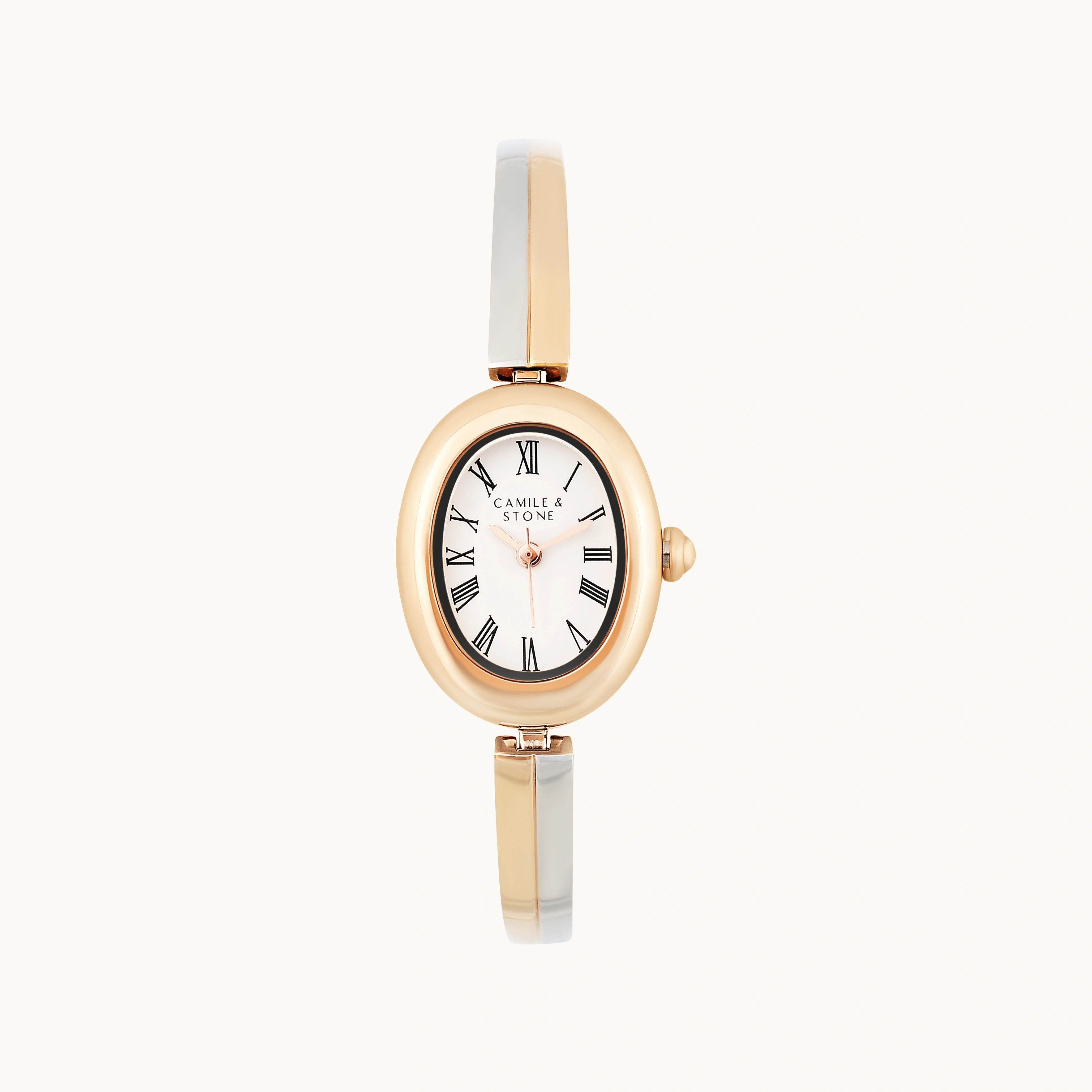 Audrey Two-Tone Oval Watch | Silver