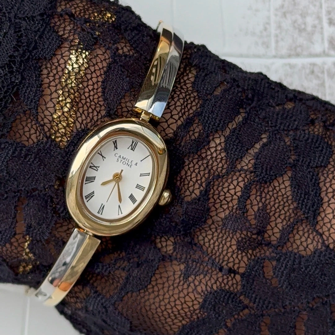 Audrey Two-Tone Oval Watch | Gold