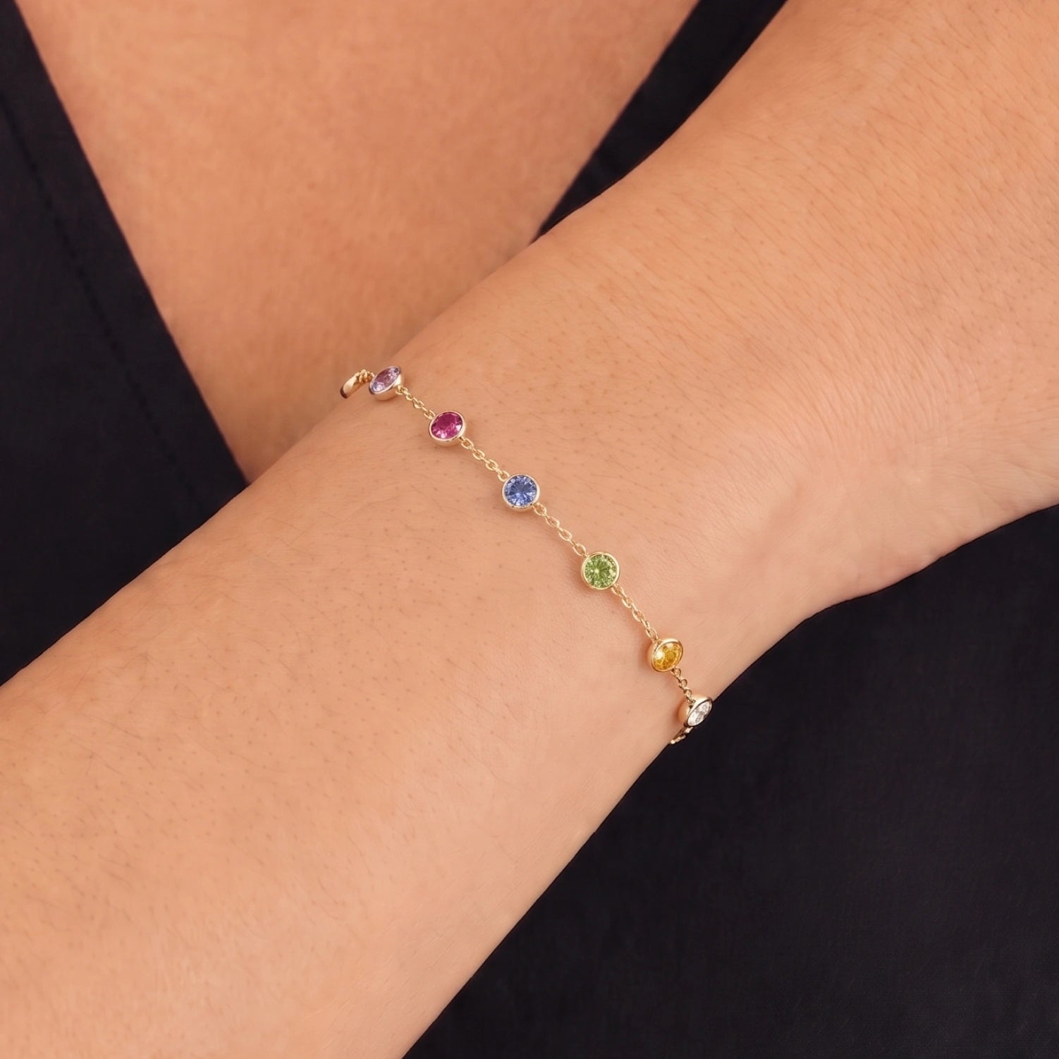 The Multi Birthstone Chain Bracelet Rose-Gold