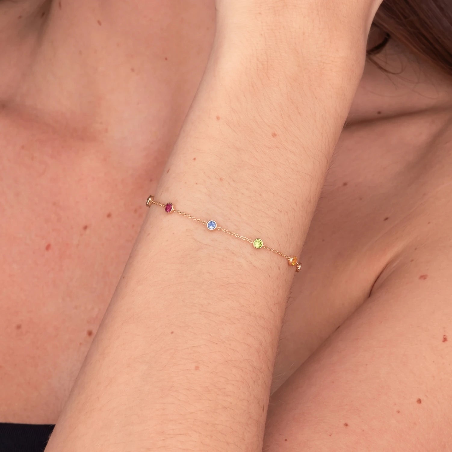 The Multi Birthstone Chain Bracelet Rose-Gold