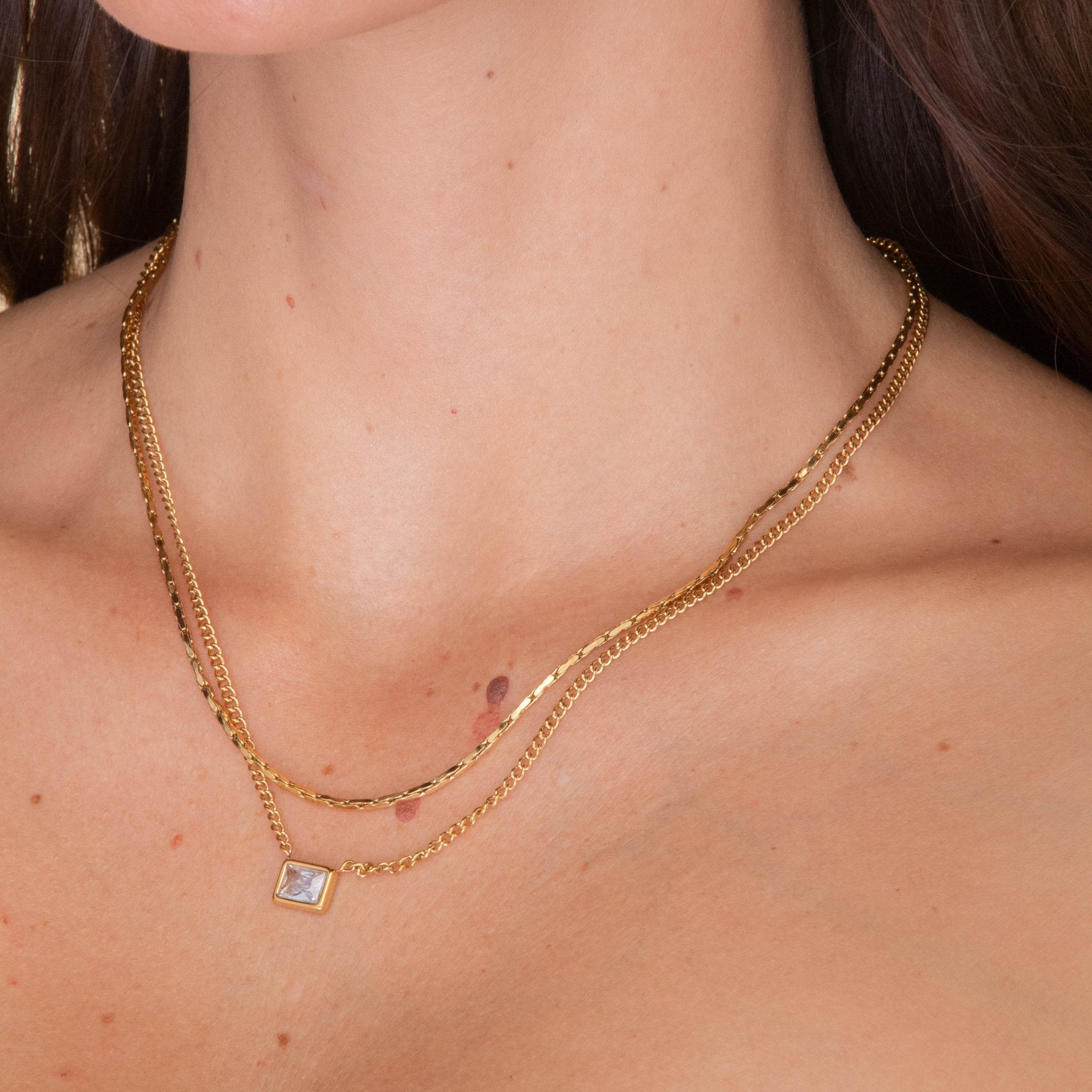 Baguette Cuban Trace Chain Layering Necklace - Camile & Stone