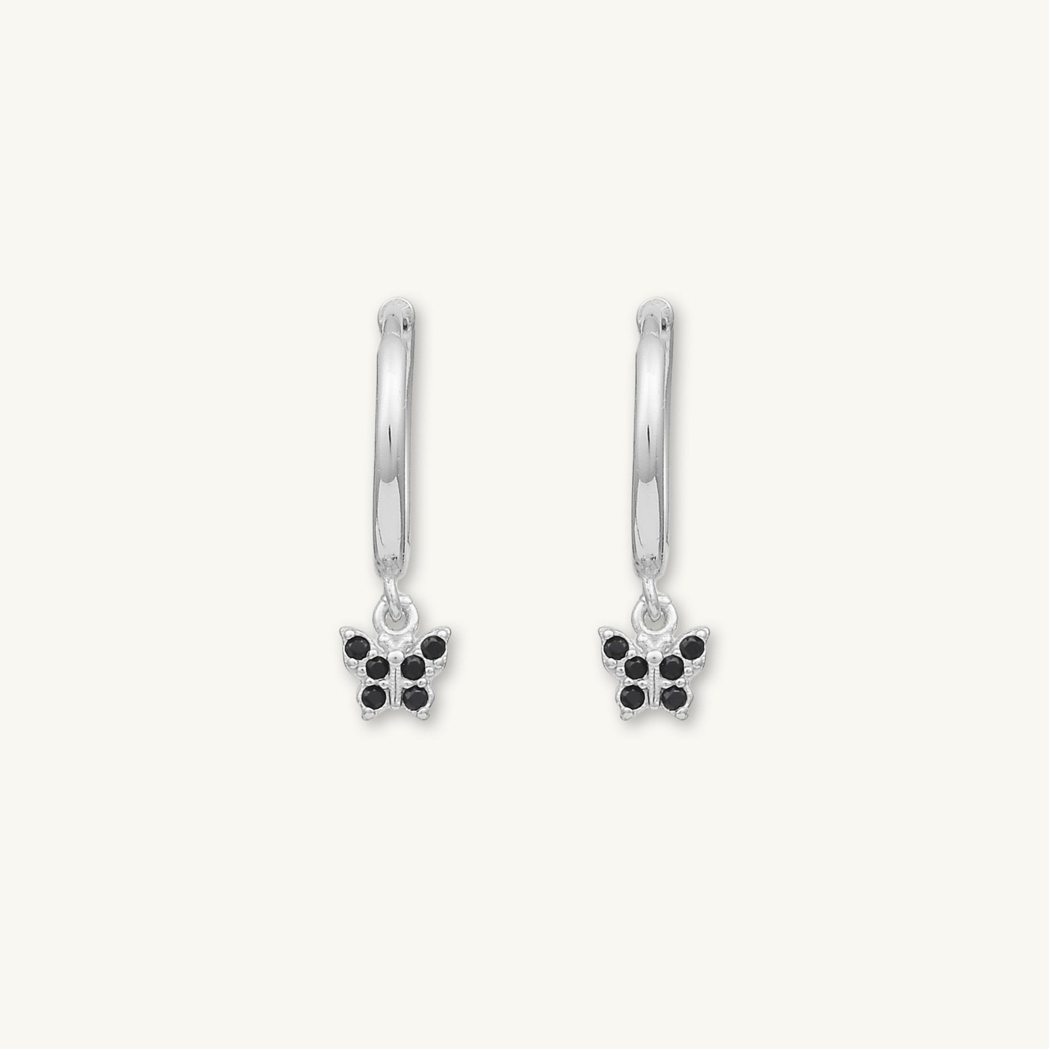 Black Butterfly Zirconia Drop Huggie Earrings - Camile & Stone