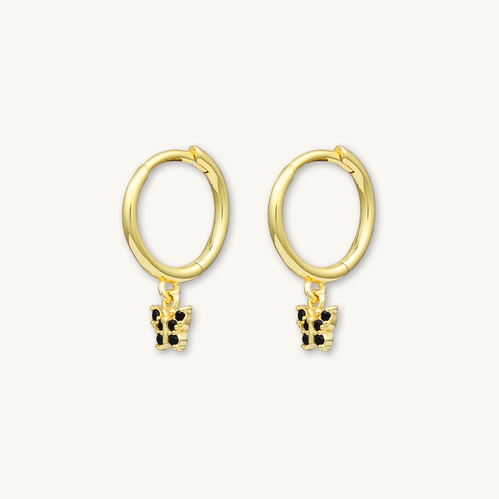 Black Butterfly Zirconia Drop Huggie Earrings - Camile & Stone