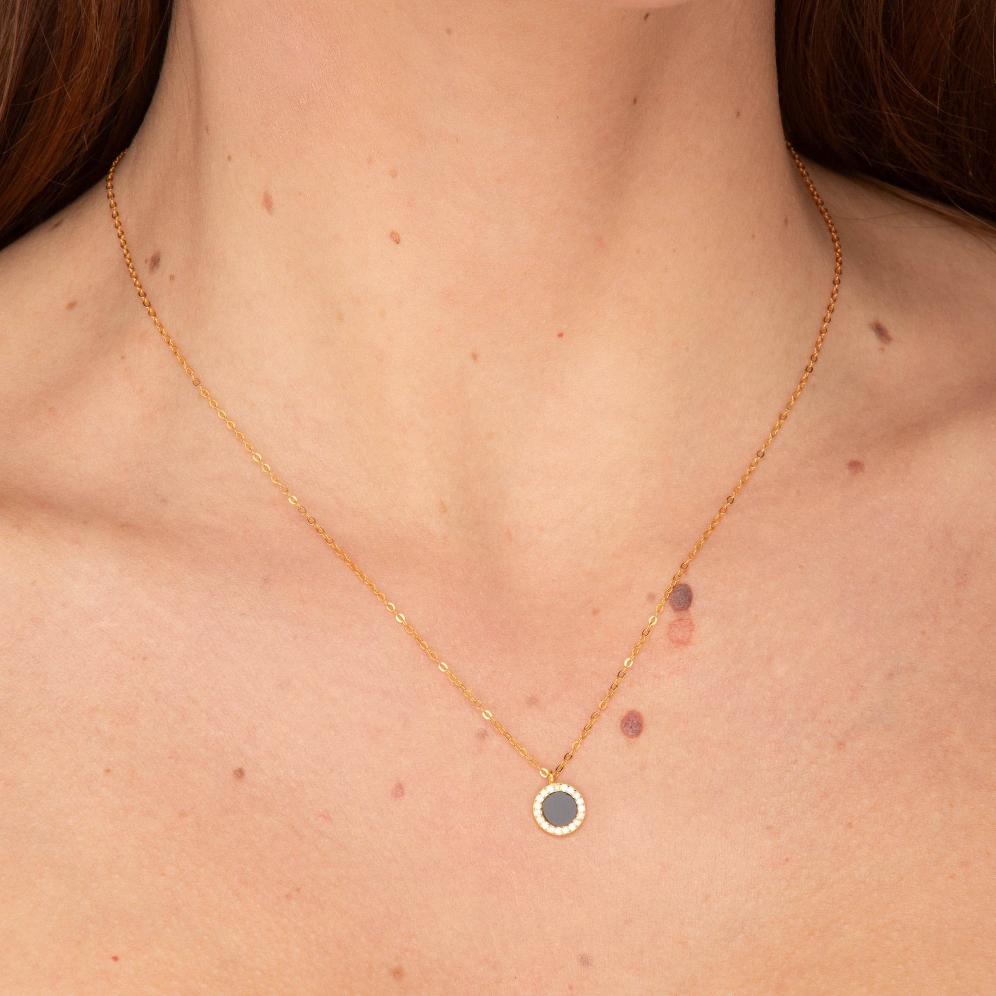 Black Lacquered Circle Necklace - Camile & Stone