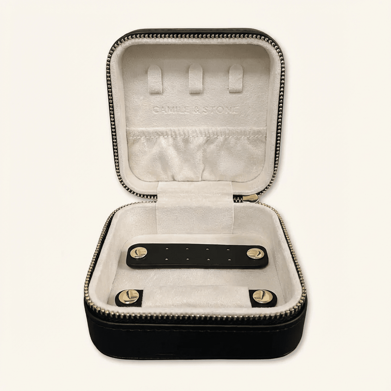 Black Leather Jewellery Travel Case Box - Camile & Stone