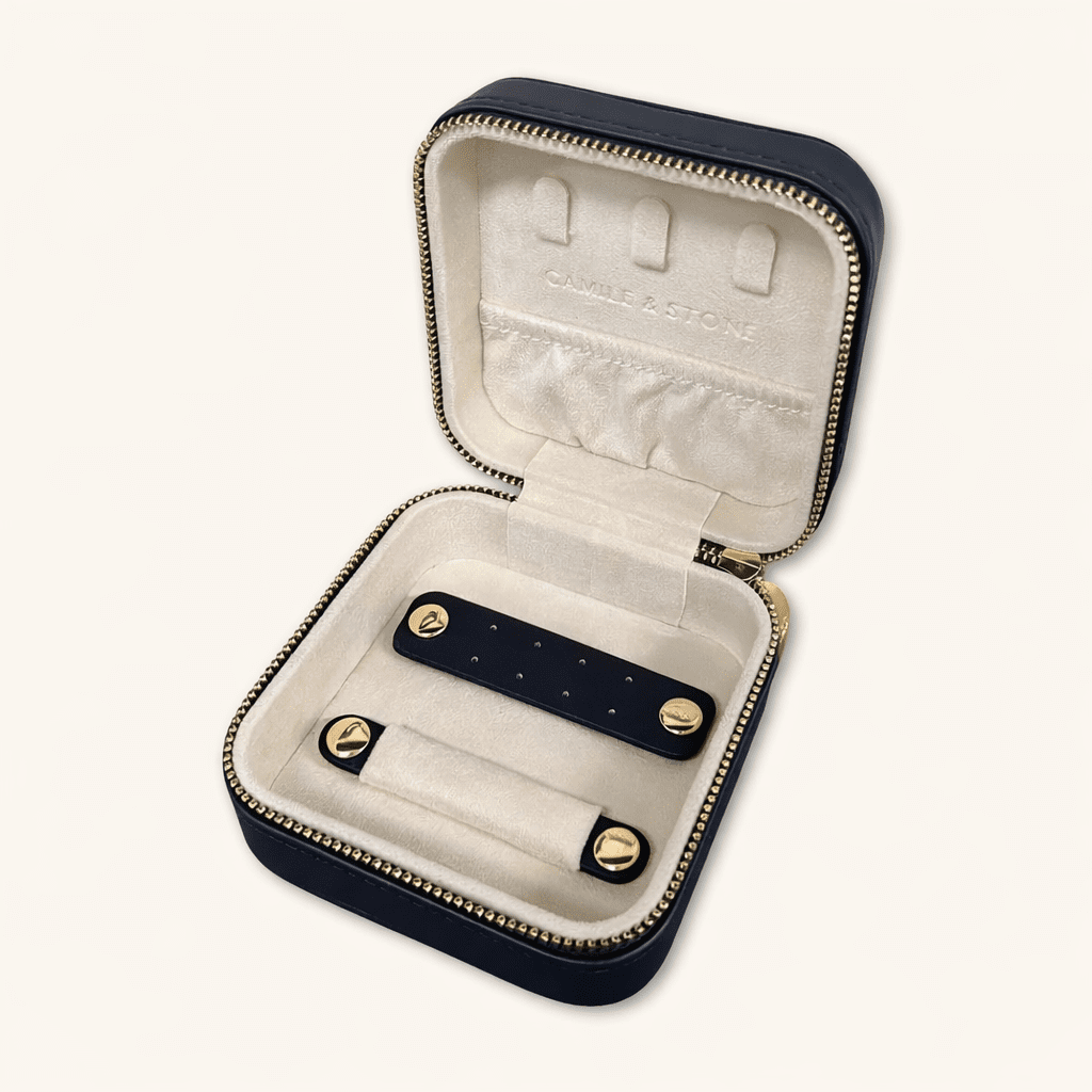 Black Leather Jewellery Travel Case Box - Camile & Stone