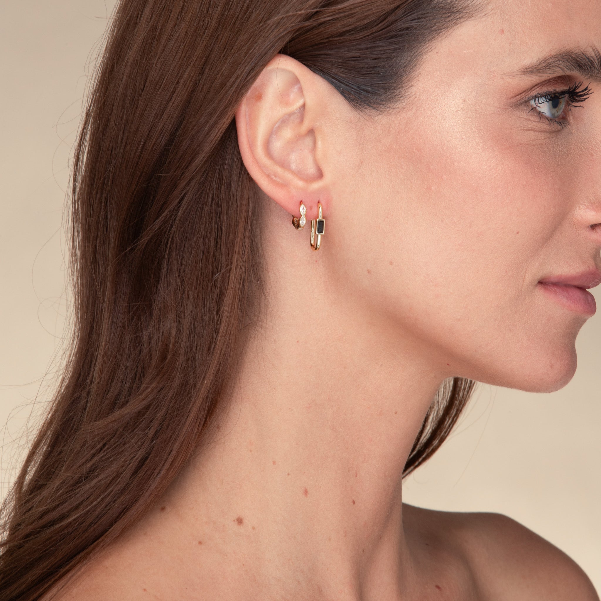 Black Long Baguette Huggie Hoops Earrings - Camile & Stone