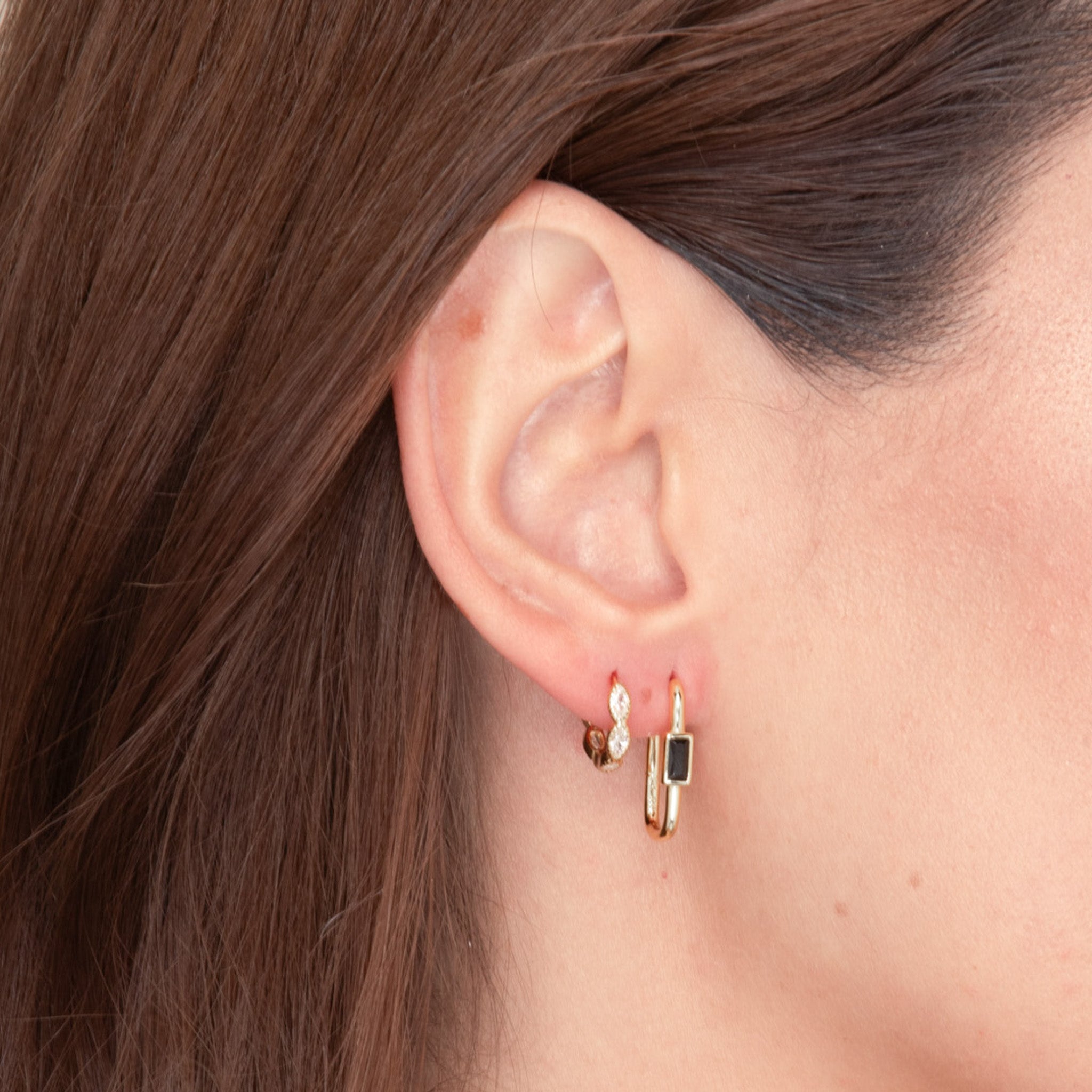 Black Long Baguette Huggie Hoops Earrings - Camile & Stone