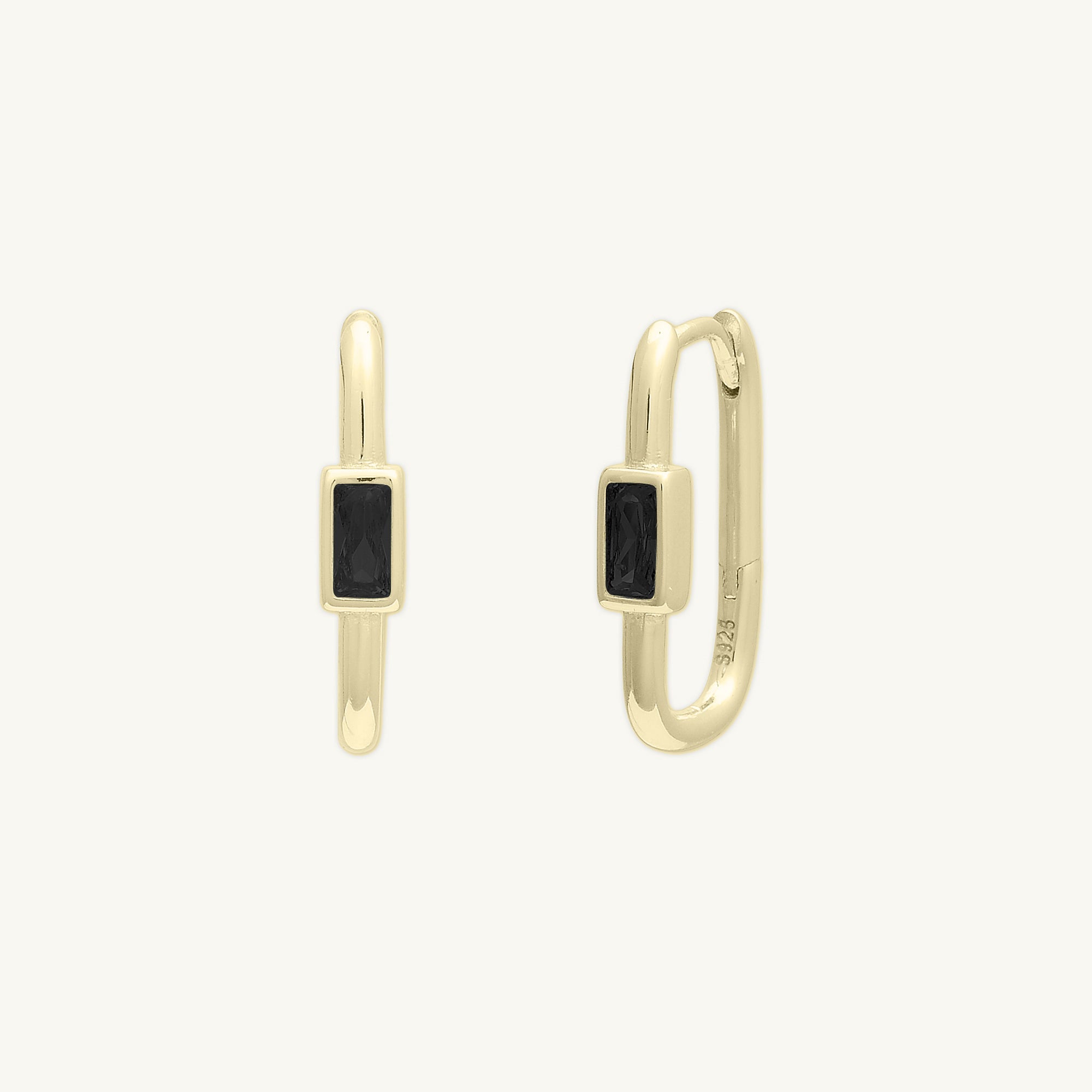 Black Long Baguette Huggie Hoops Earrings - Camile & Stone