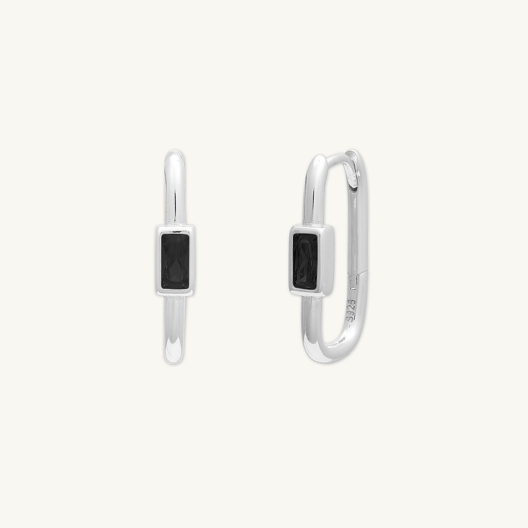 Black Long Baguette Huggie Hoops Earrings - Camile & Stone
