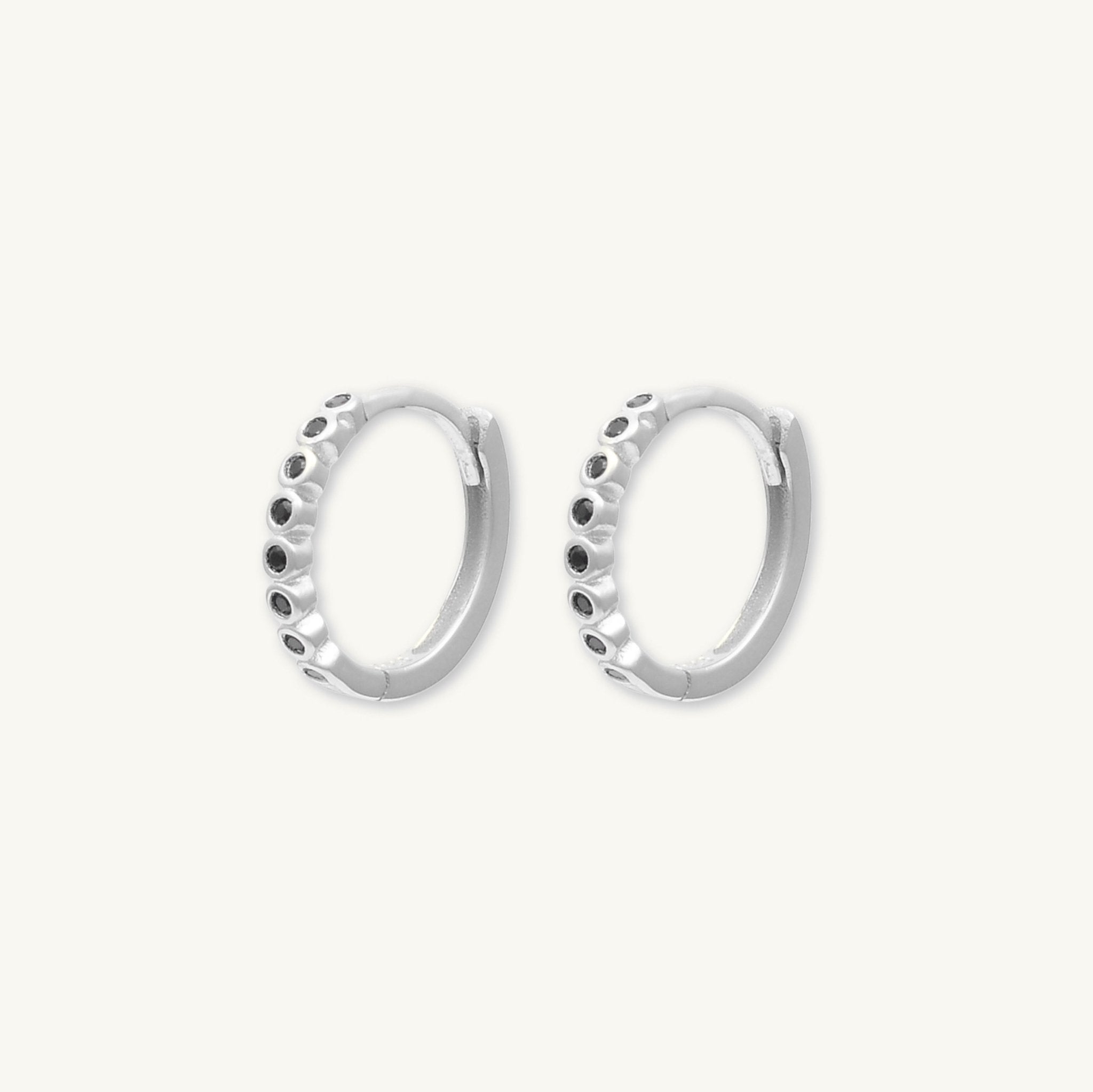 Black Round Sappphire Huggie Hoops - Camile & Stone