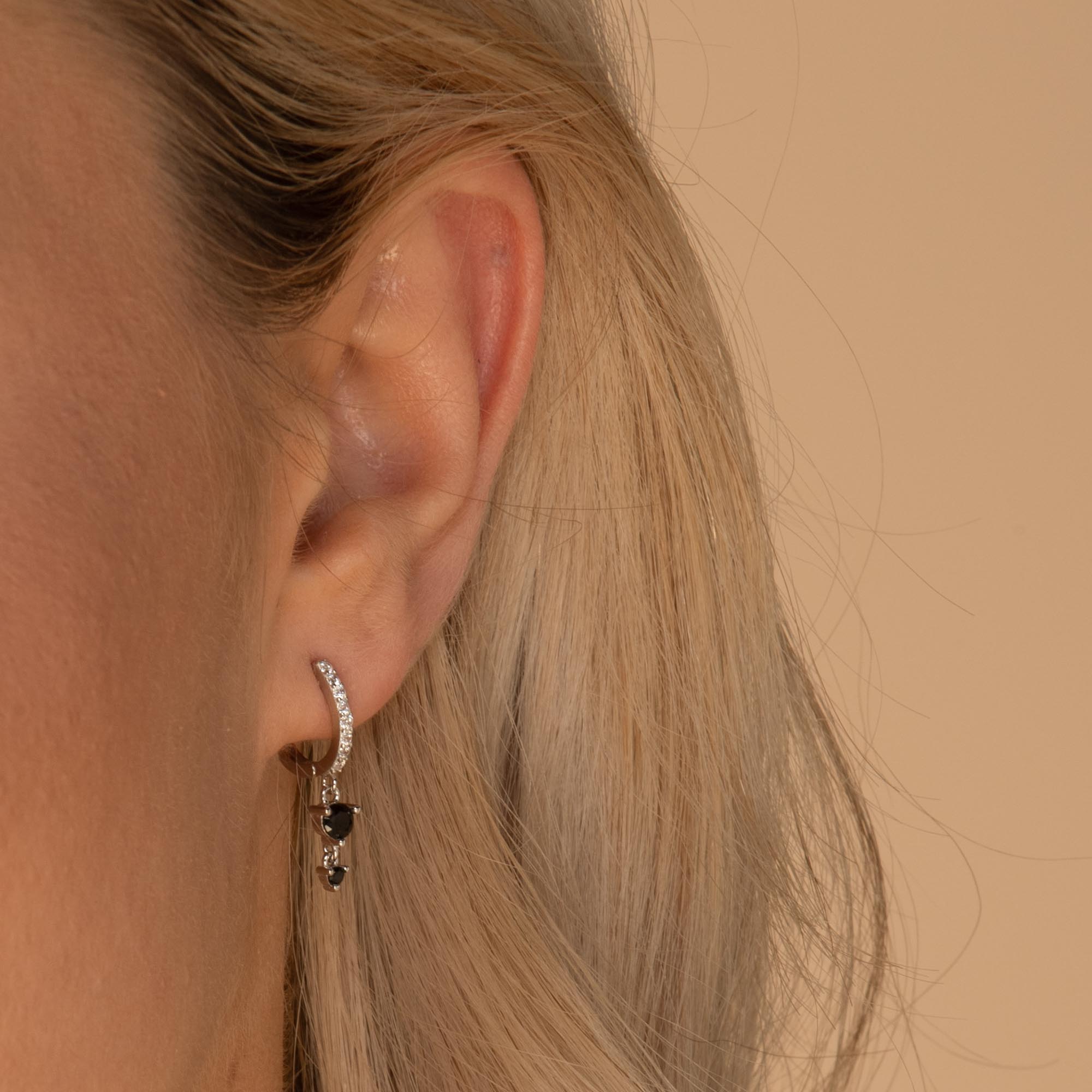 Black Sapphire Double Dangling Huggie Earrings - Camile & Stone