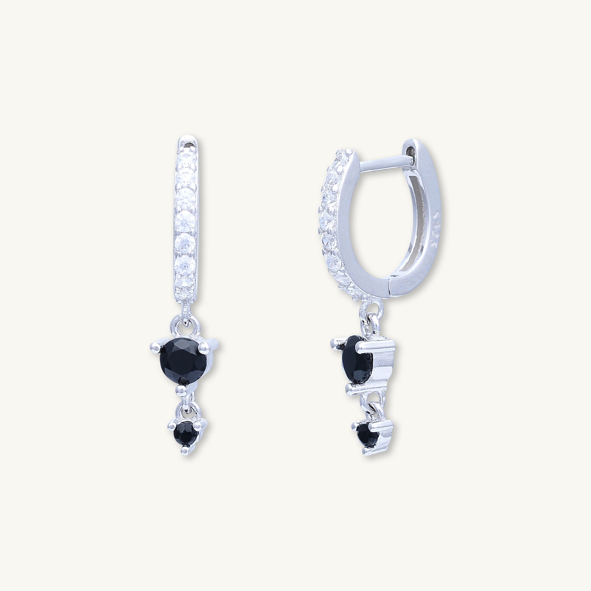 Black Sapphire Double Dangling Huggie Earrings - Camile & Stone