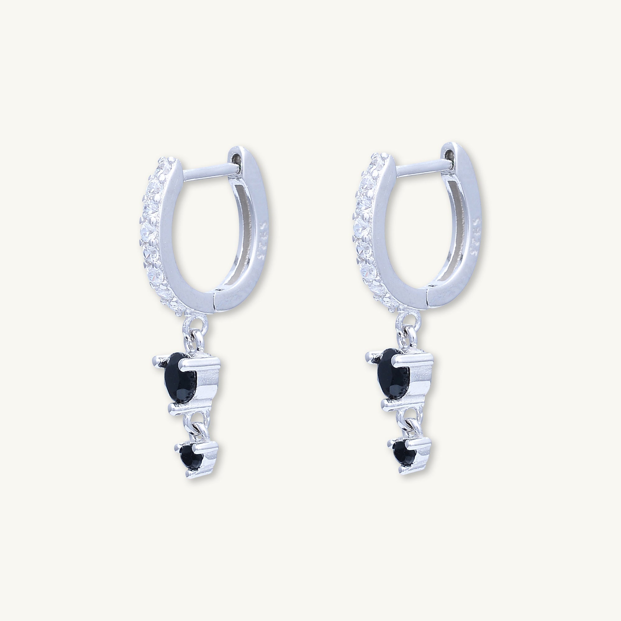 Black Sapphire Double Dangling Huggie Earrings - Camile & Stone