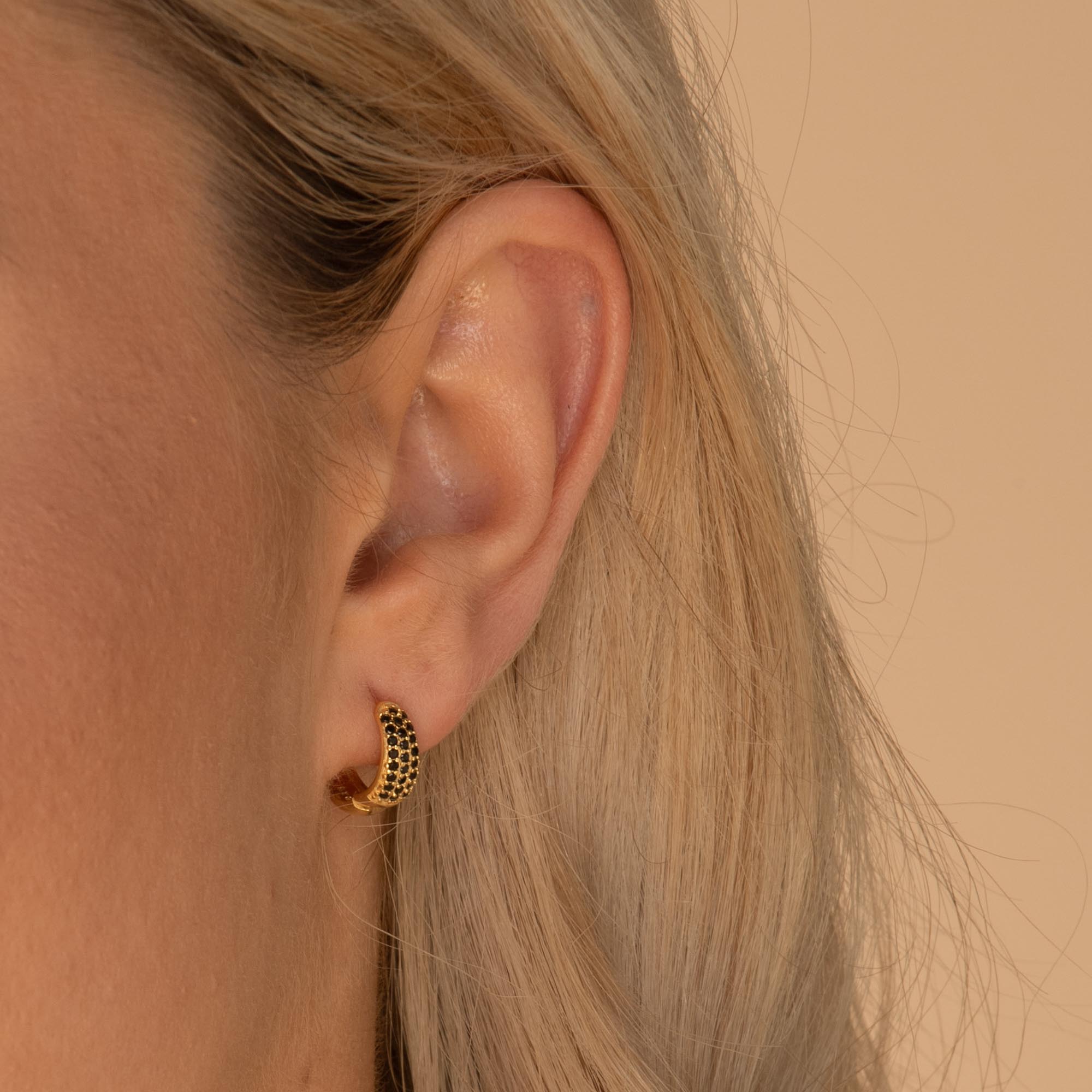 Black Sapphire Thick Dome Huggie Earrings - Camile & Stone