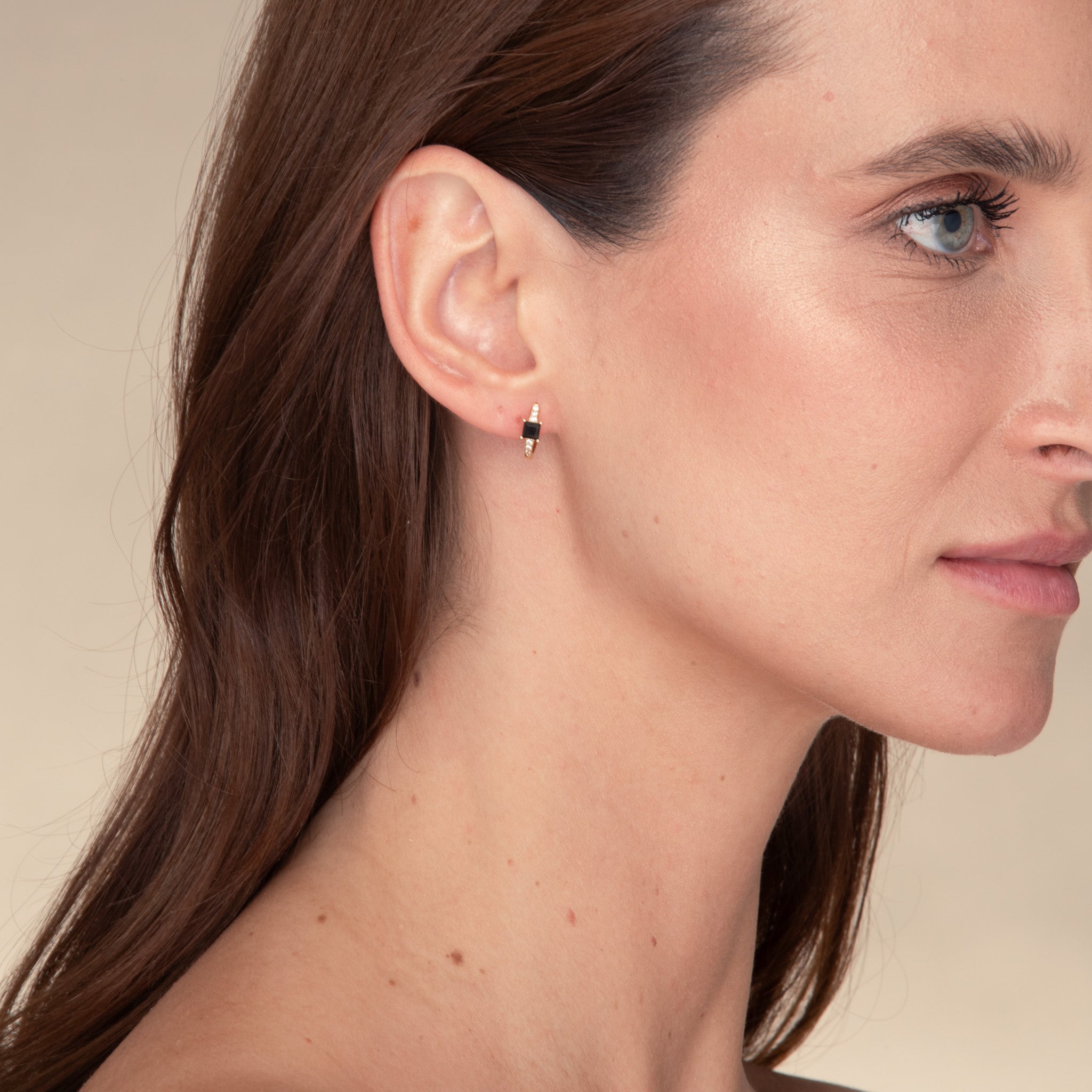 Black Square Sapphire Huggie Earrings - Camile & Stone