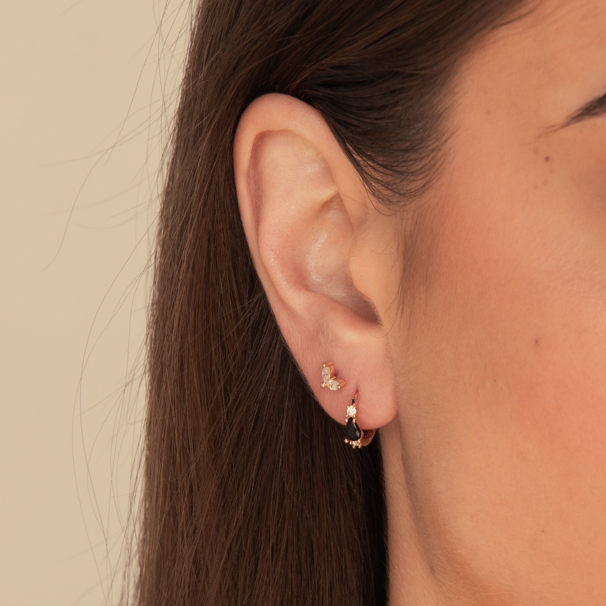 Black Teardrop Sapphire Huggie Earrings - Camile & Stone