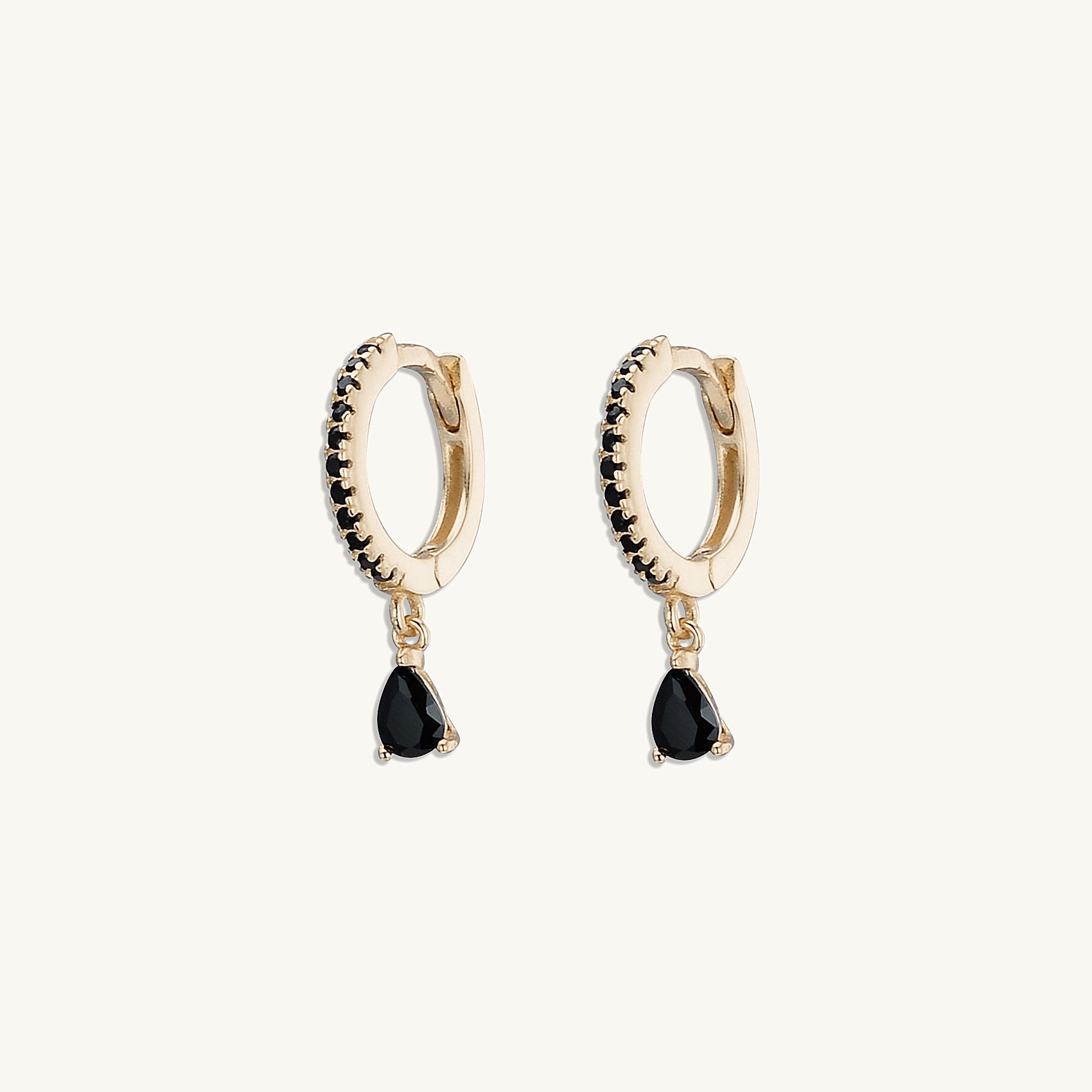 Black Teardrop Solitaire Hoops - Camile & Stone