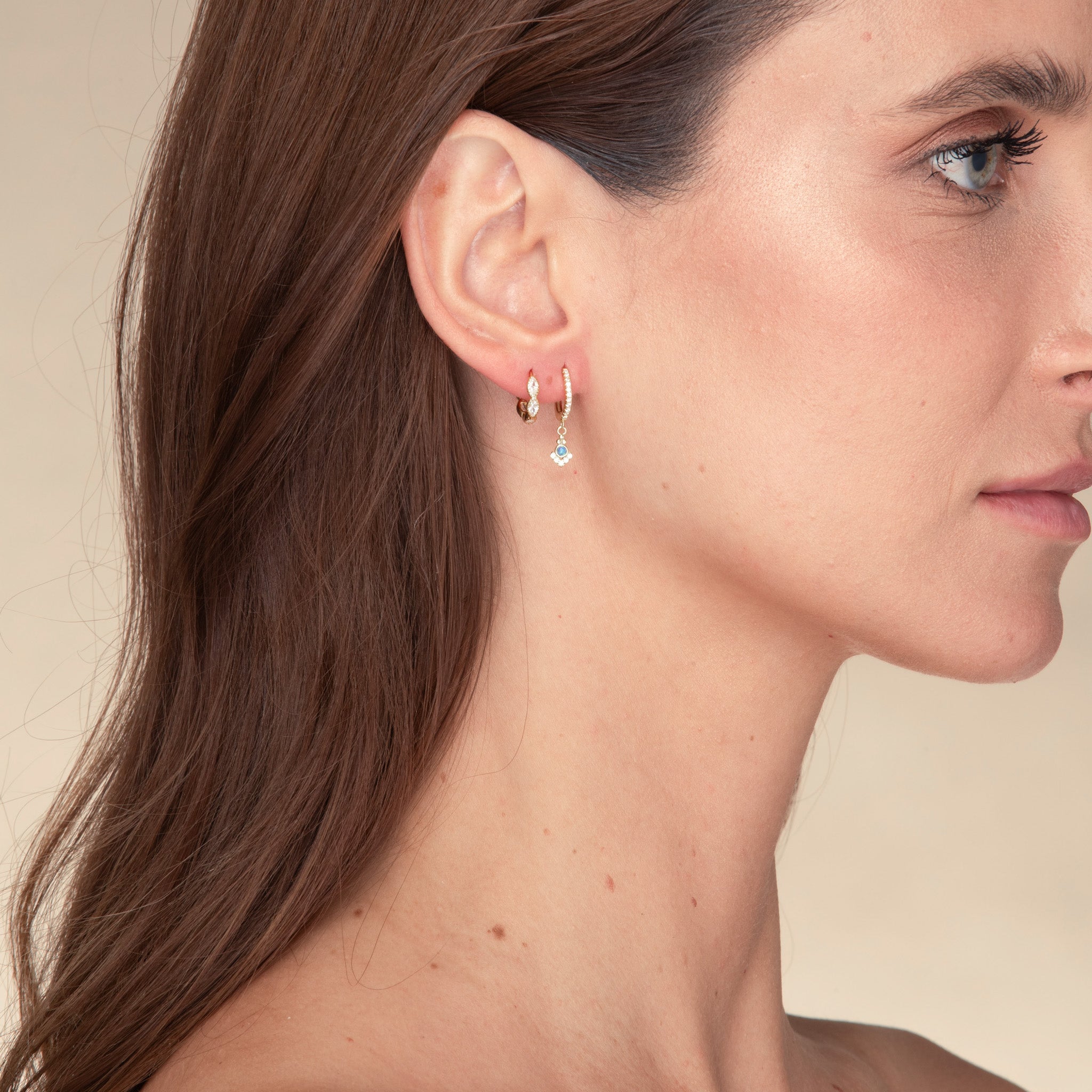 Blue Opal Anchor Huggie Earrings - Camile & Stone