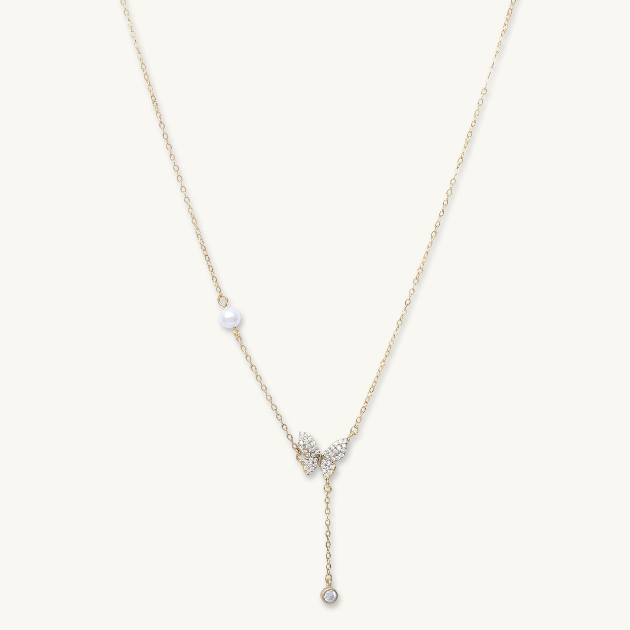 Butterfly Sapphire Y Drop Pearl Necklace - Camile & Stone