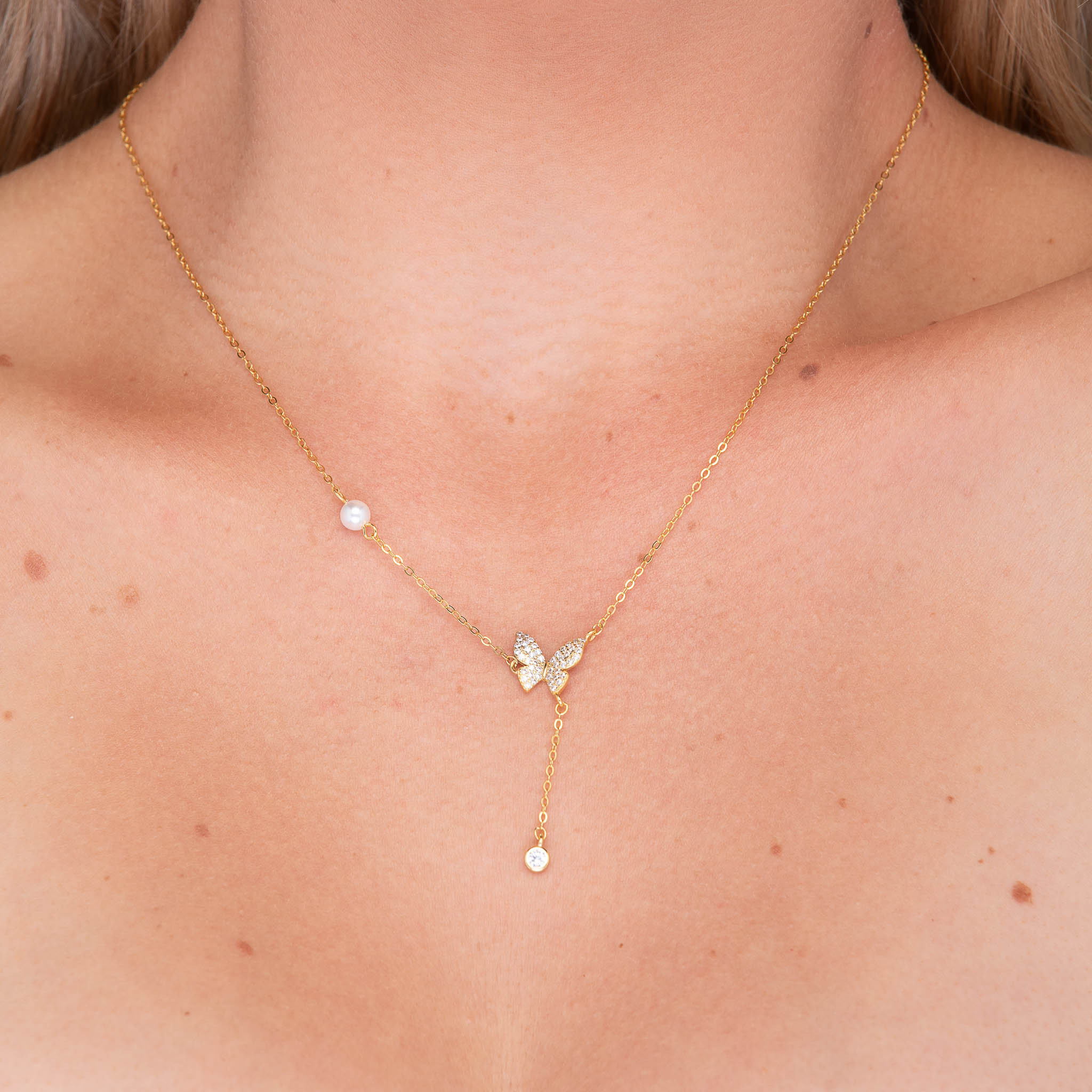 Butterfly Sapphire Y Drop Pearl Necklace - Camile & Stone