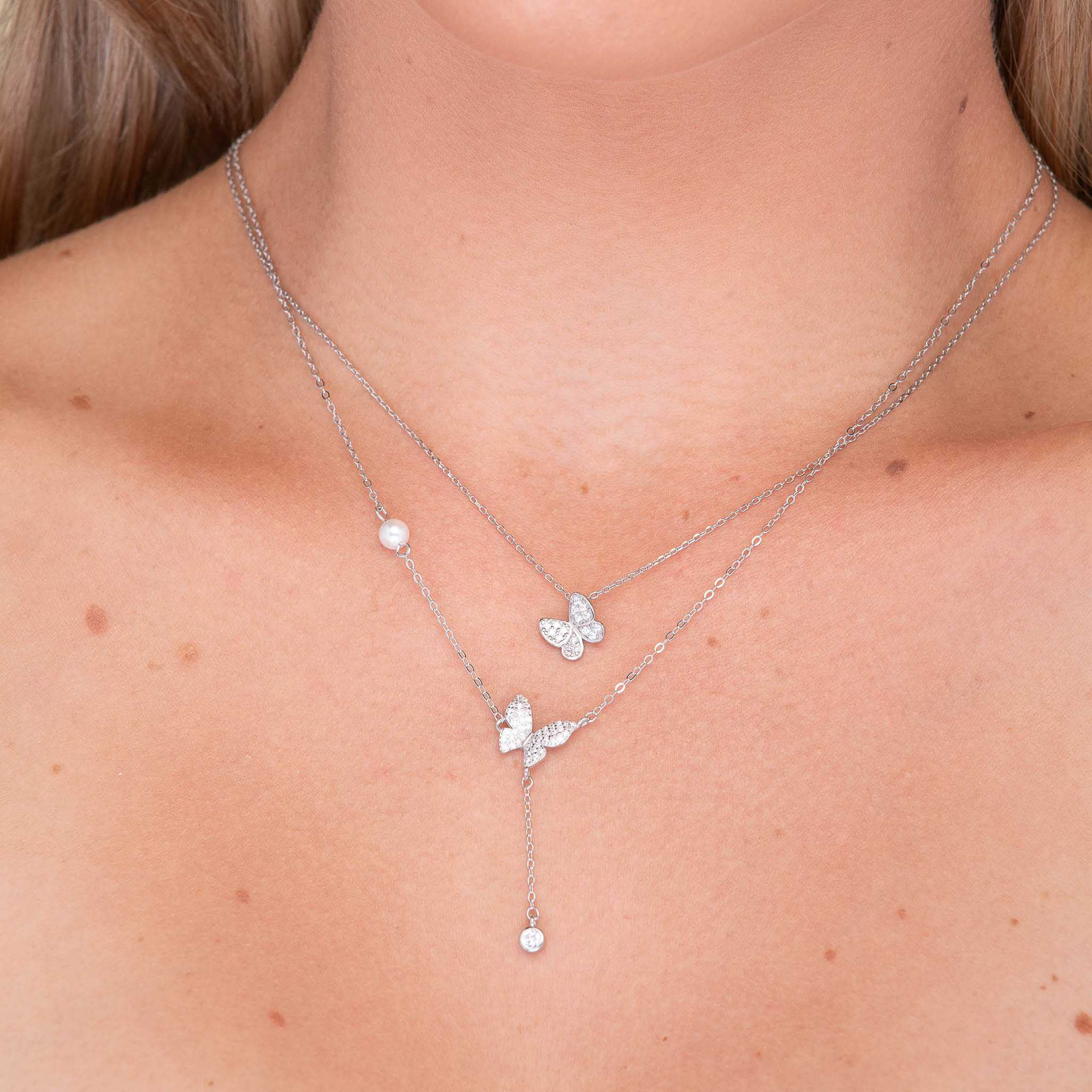 Butterfly Sapphire Y Drop Pearl Necklace - Camile & Stone