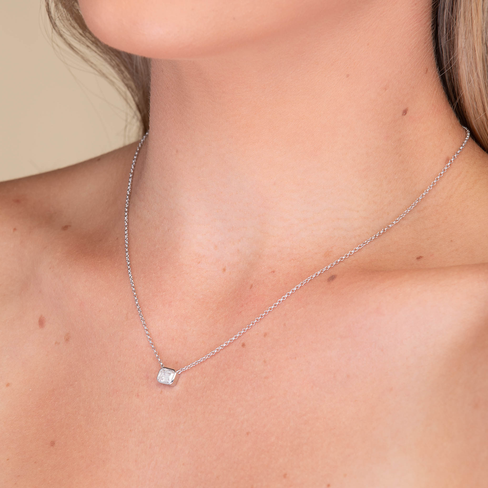 Classic Emerald Bezel Moissanite Necklace 1 Carat - Camile & Stone