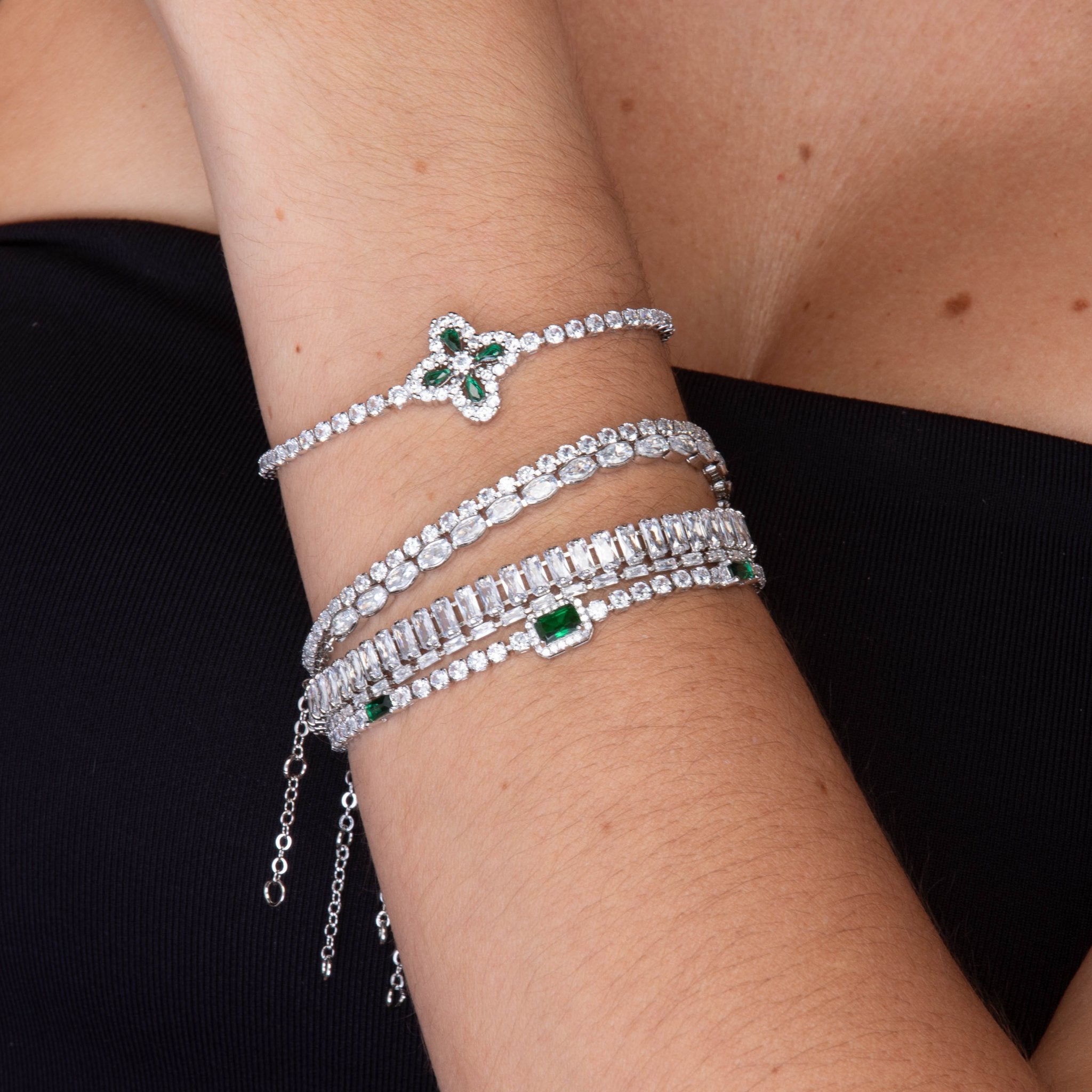 Clover Emerald Tennis Bracelet - Camile & Stone