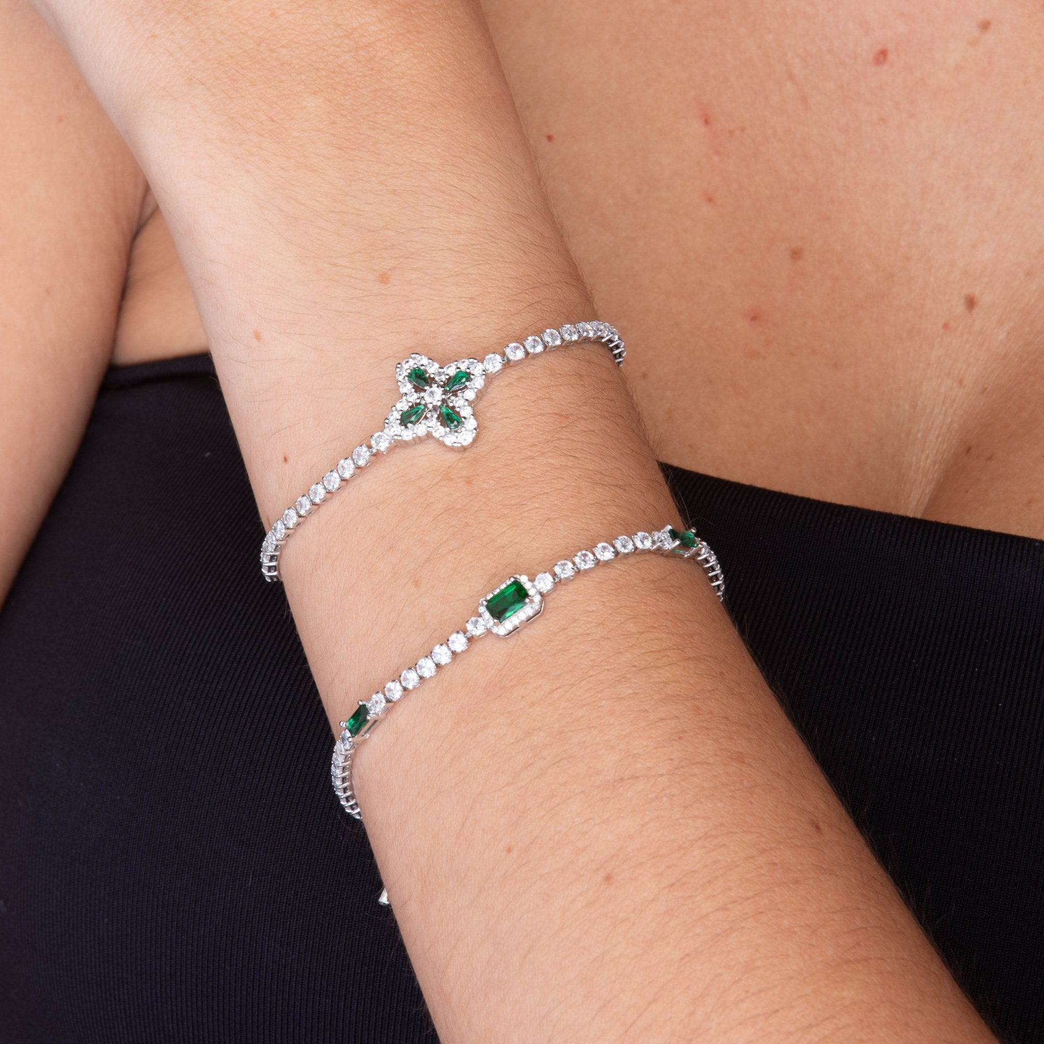 Clover Emerald Tennis Bracelet - Camile & Stone