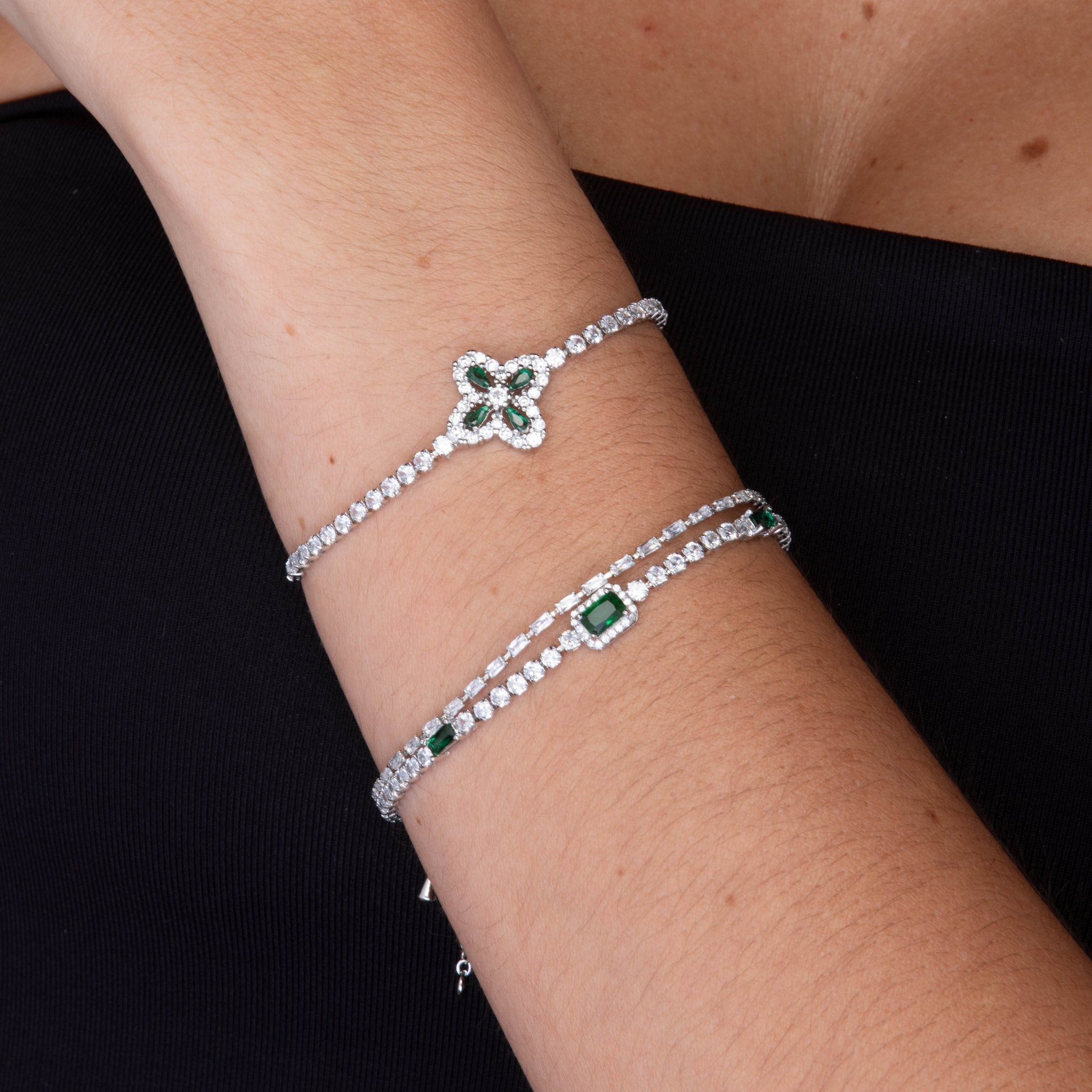 Clover Emerald Tennis Bracelet - Camile & Stone