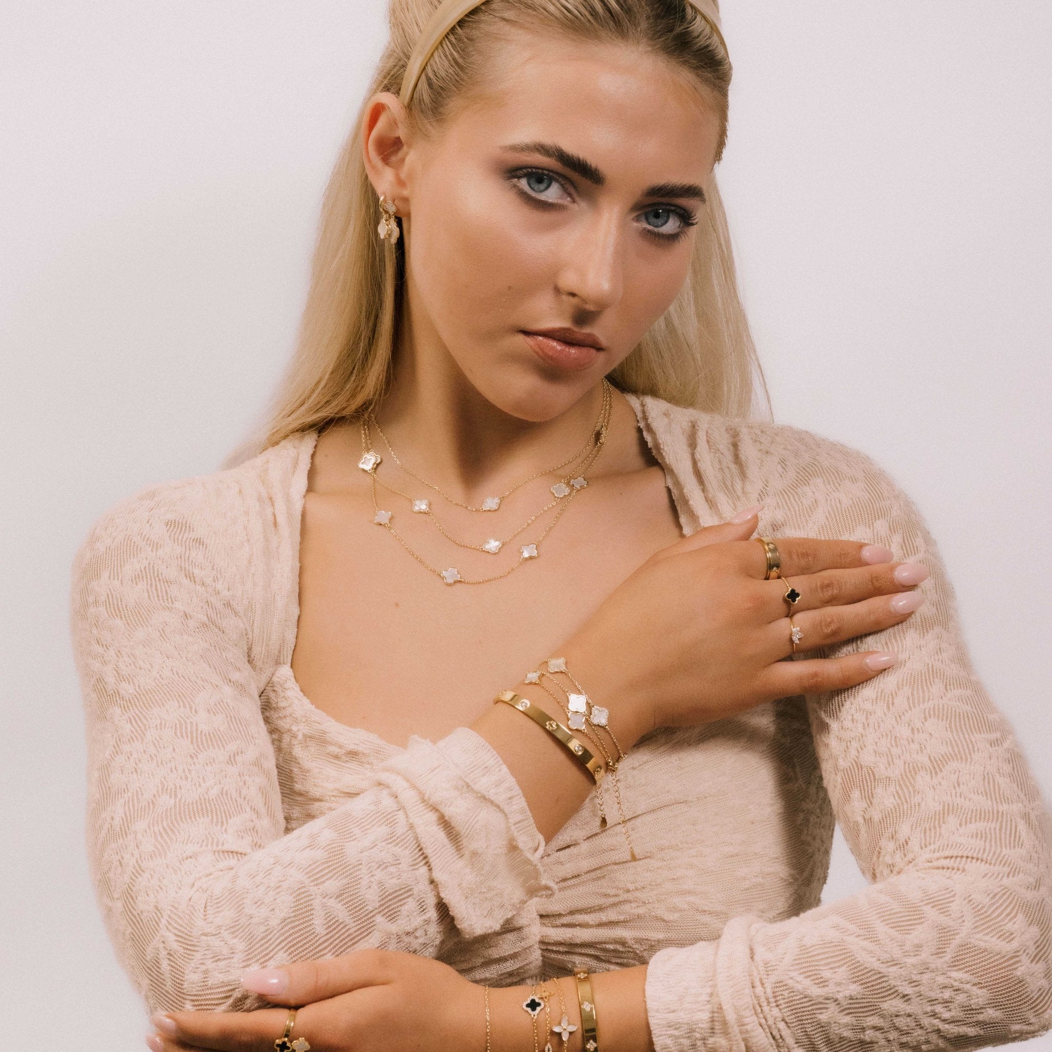 Clover Mother Of Pearl Huggie Earrings - Camile & Stone