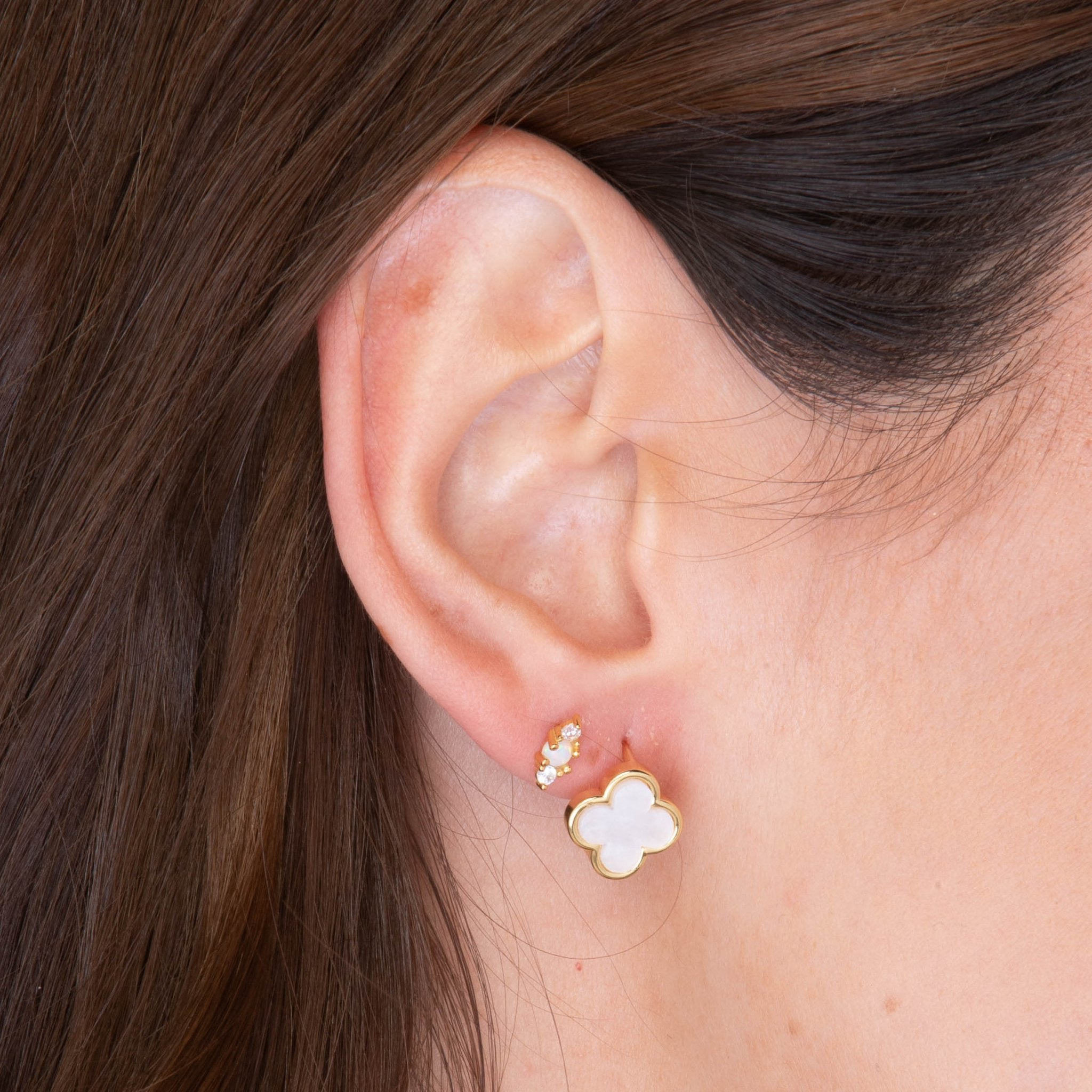 Clover Mother Of Pearl Huggie Earrings - Camile & Stone