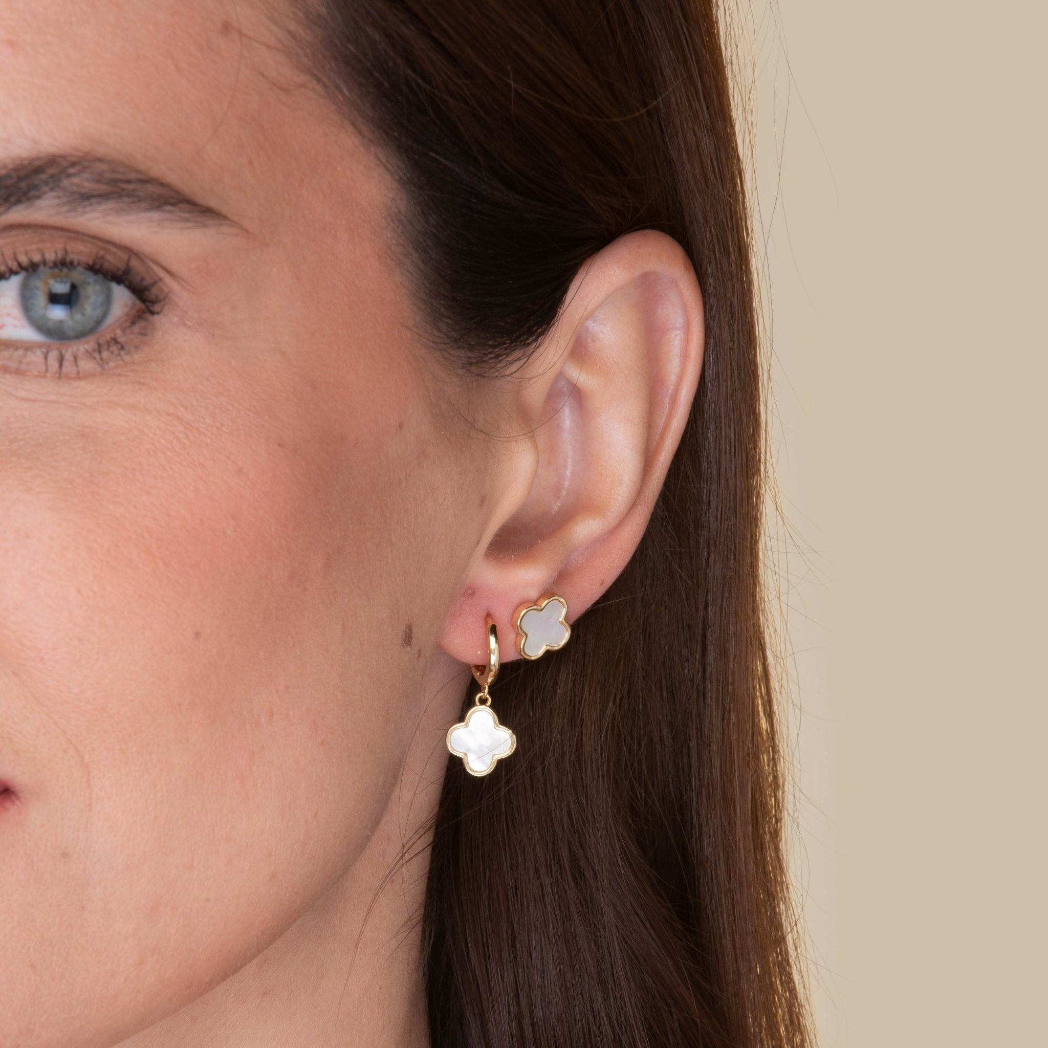 Clover Mother Of Pearl Huggie Earrings - Camile & Stone