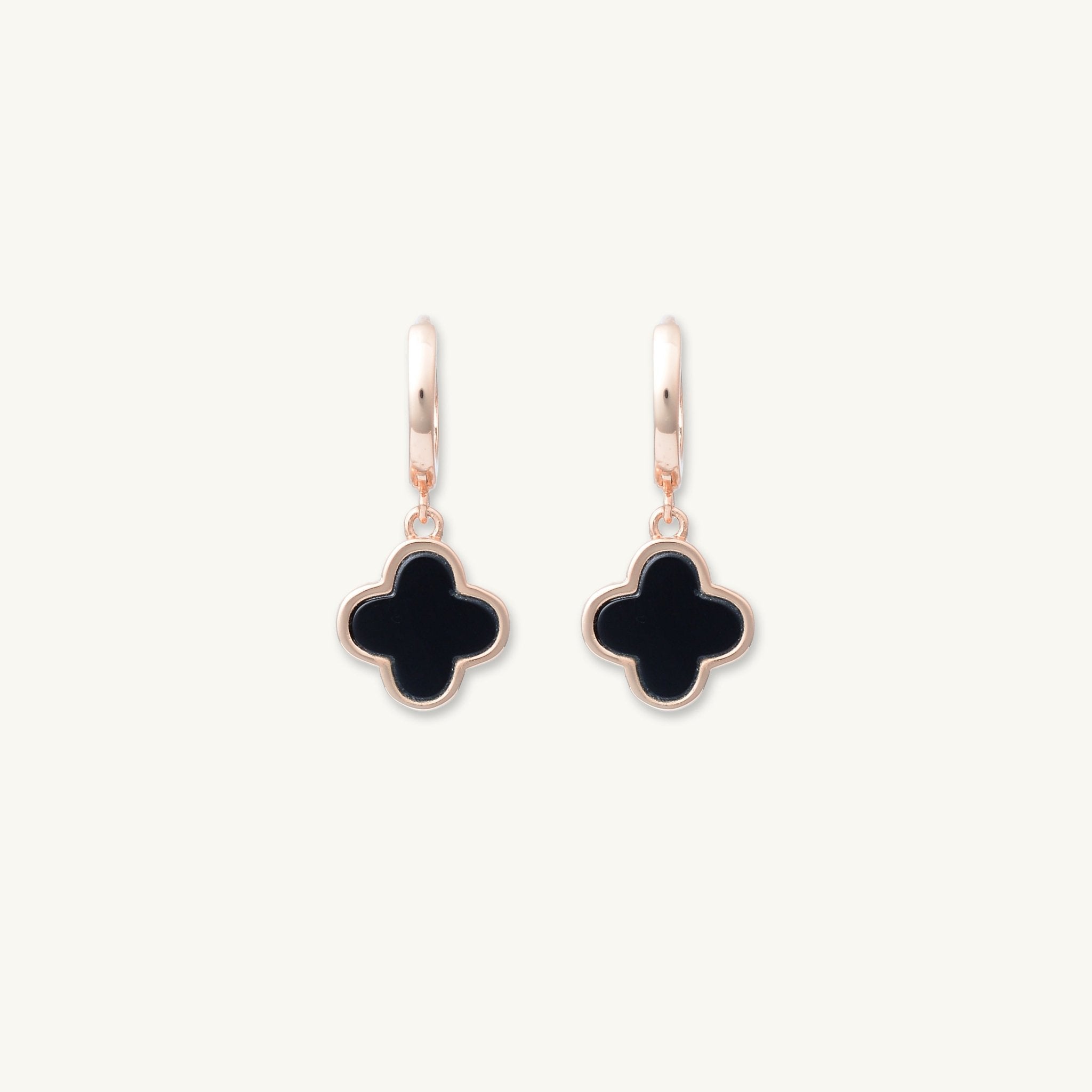 Clover Onyx Huggie Earrings - Camile & Stone