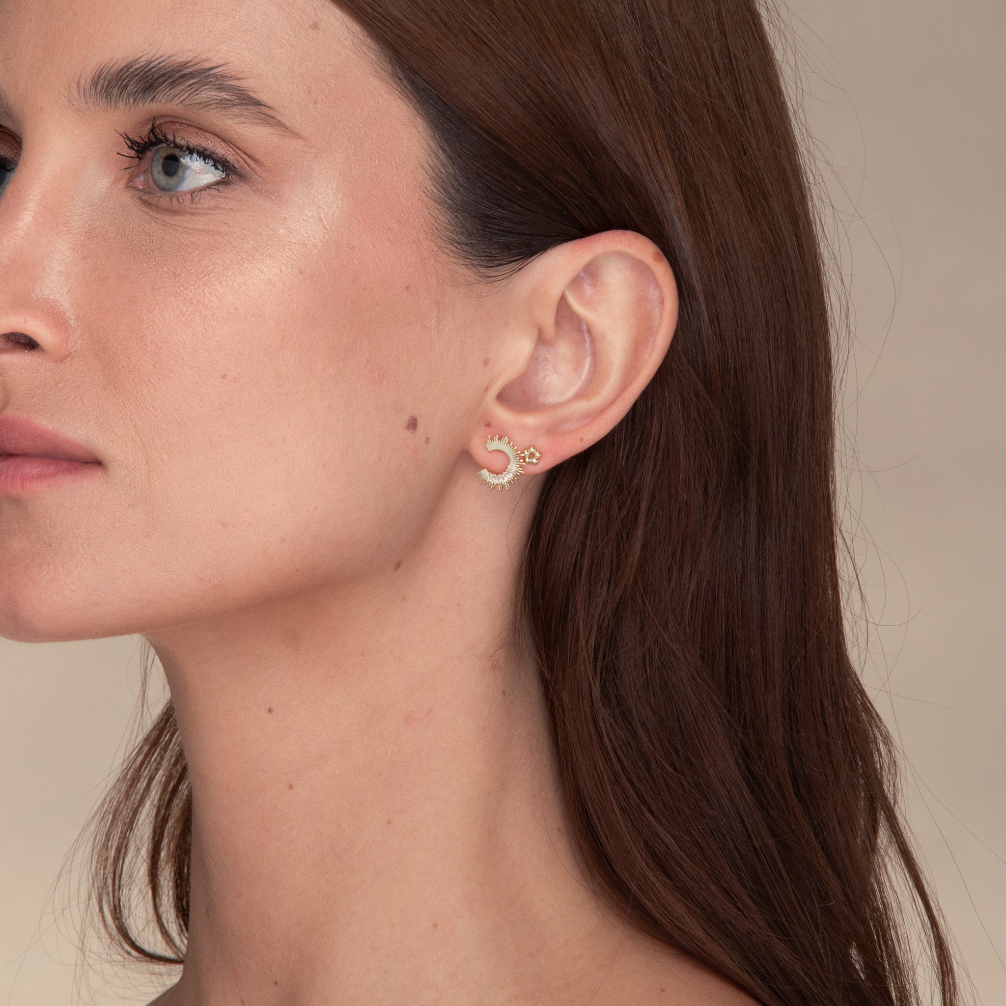 Crescent Moon Zirconia C Stud Earrings - Camile & Stone