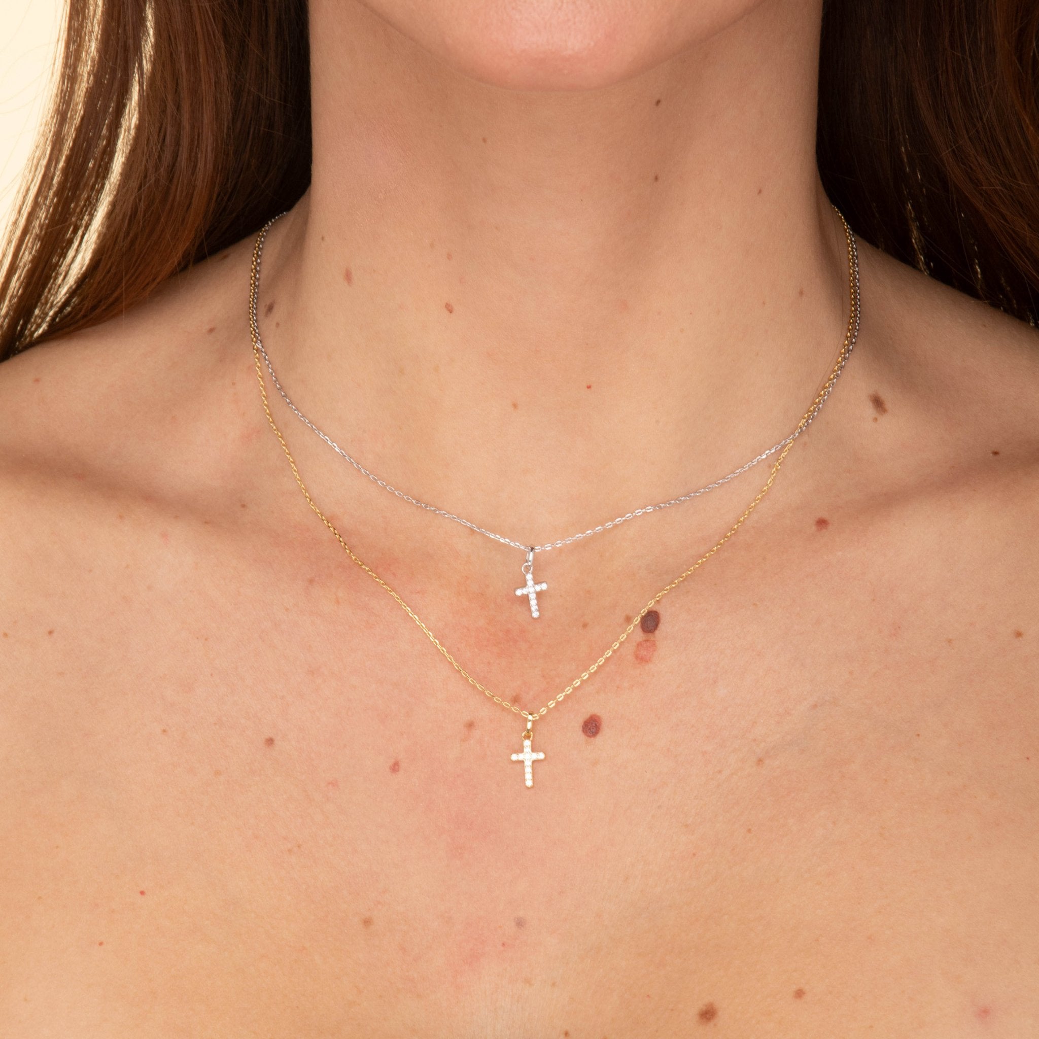 Cross Sapphire Pendant Chain Necklace - Camile & Stone