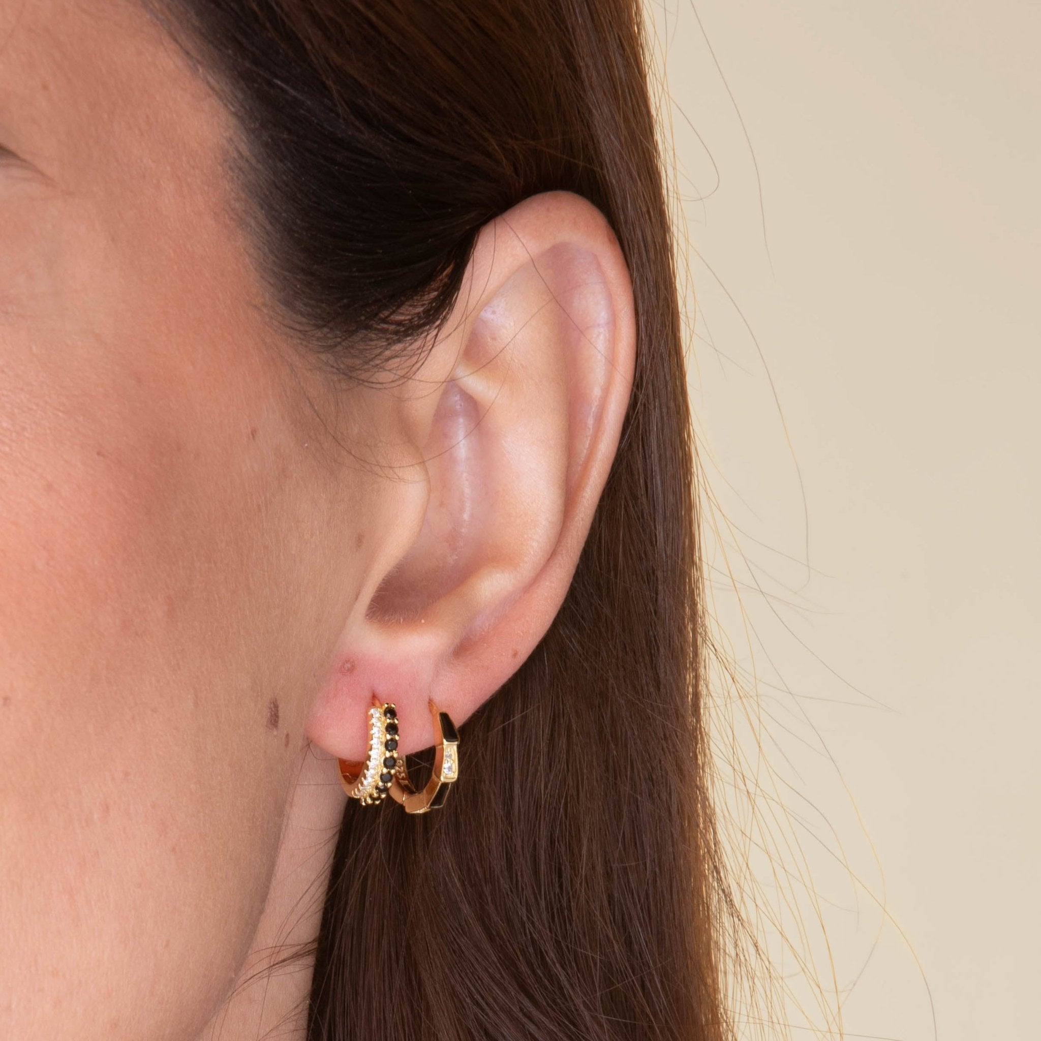 Double Black Pave Huggie Hoop Earrings - Camile & Stone