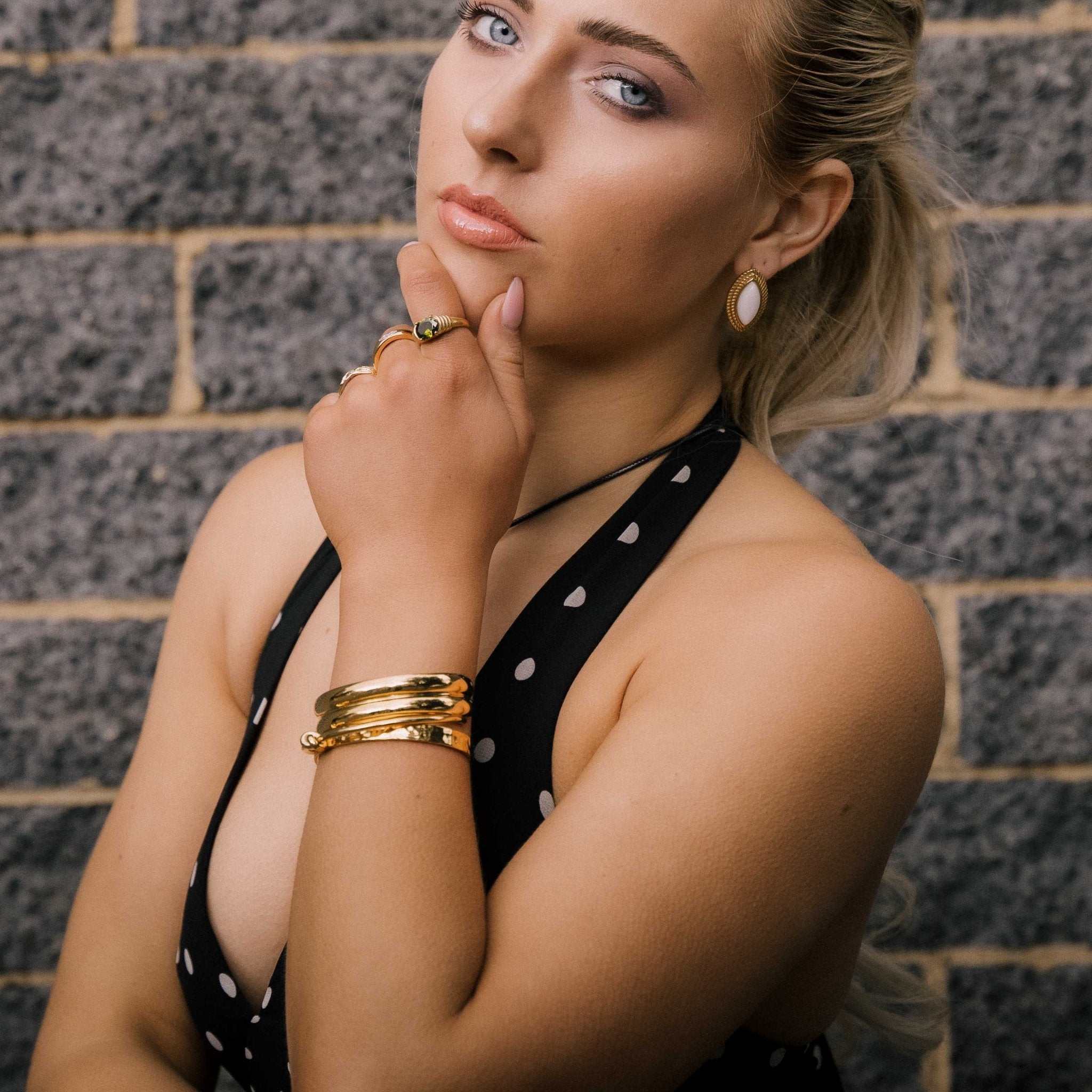 Double Dome Statement Open Cuff Bangle - Camile & Stone