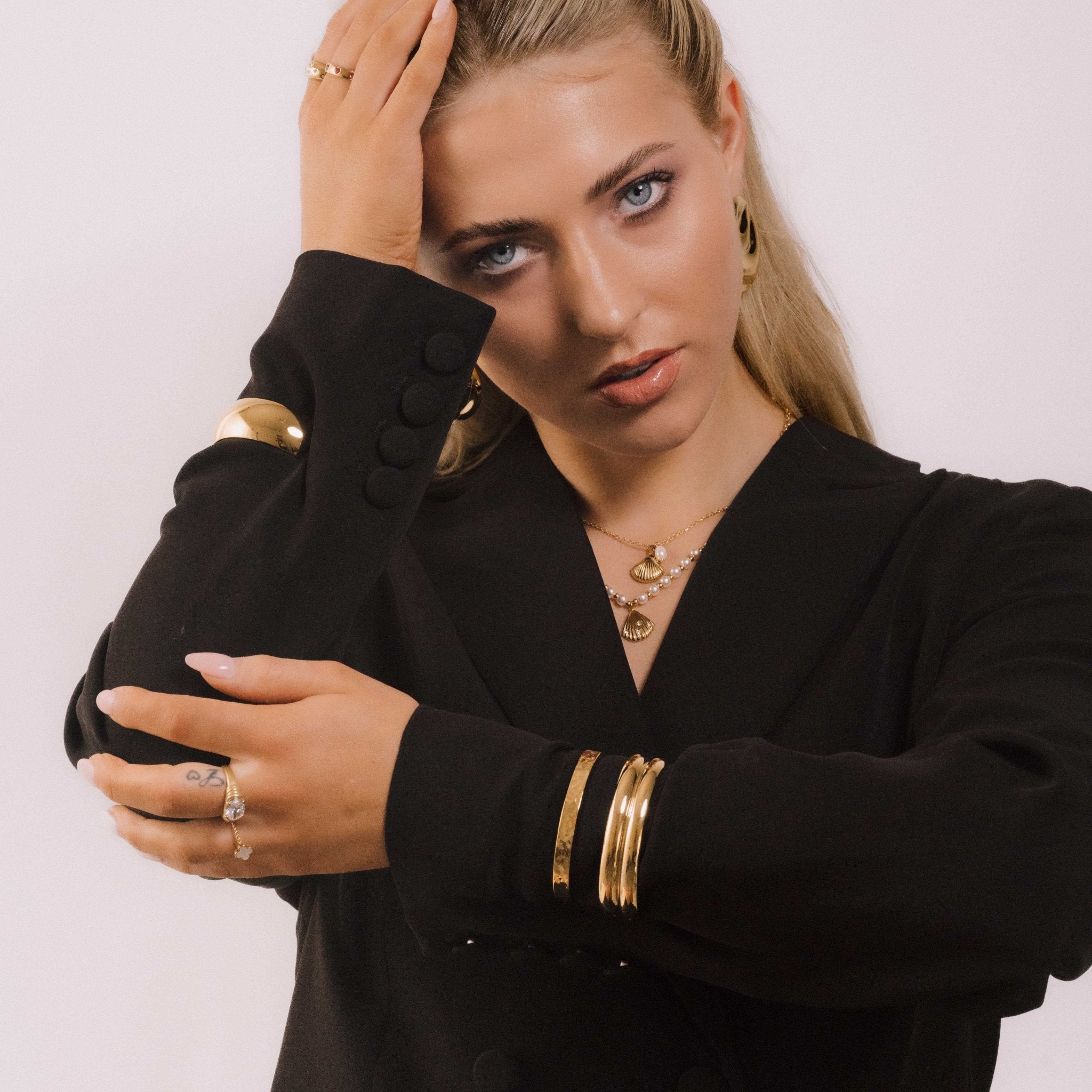 Double Dome Statement Open Cuff Bangle - Camile & Stone