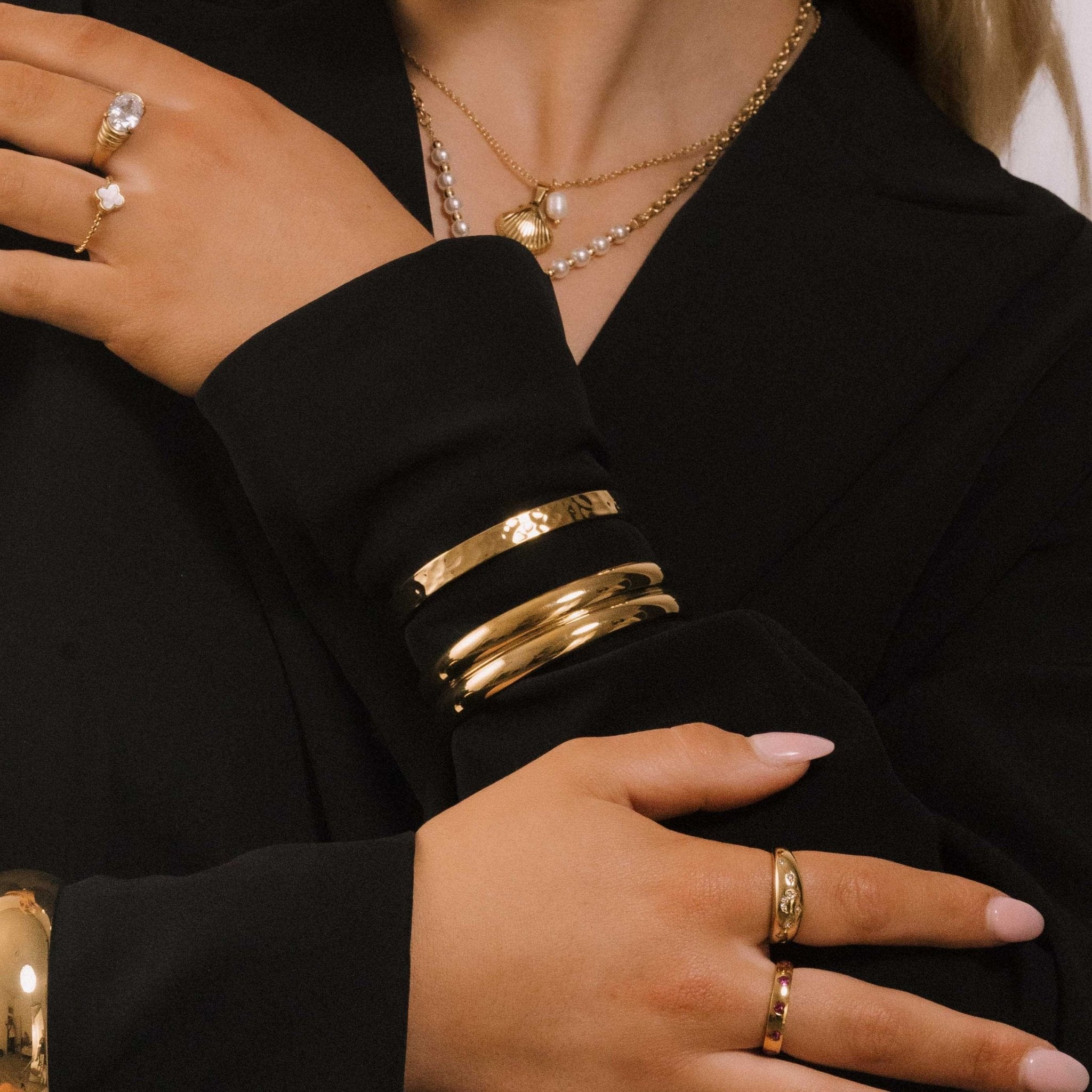 Double Dome Statement Open Cuff Bangle - Camile & Stone