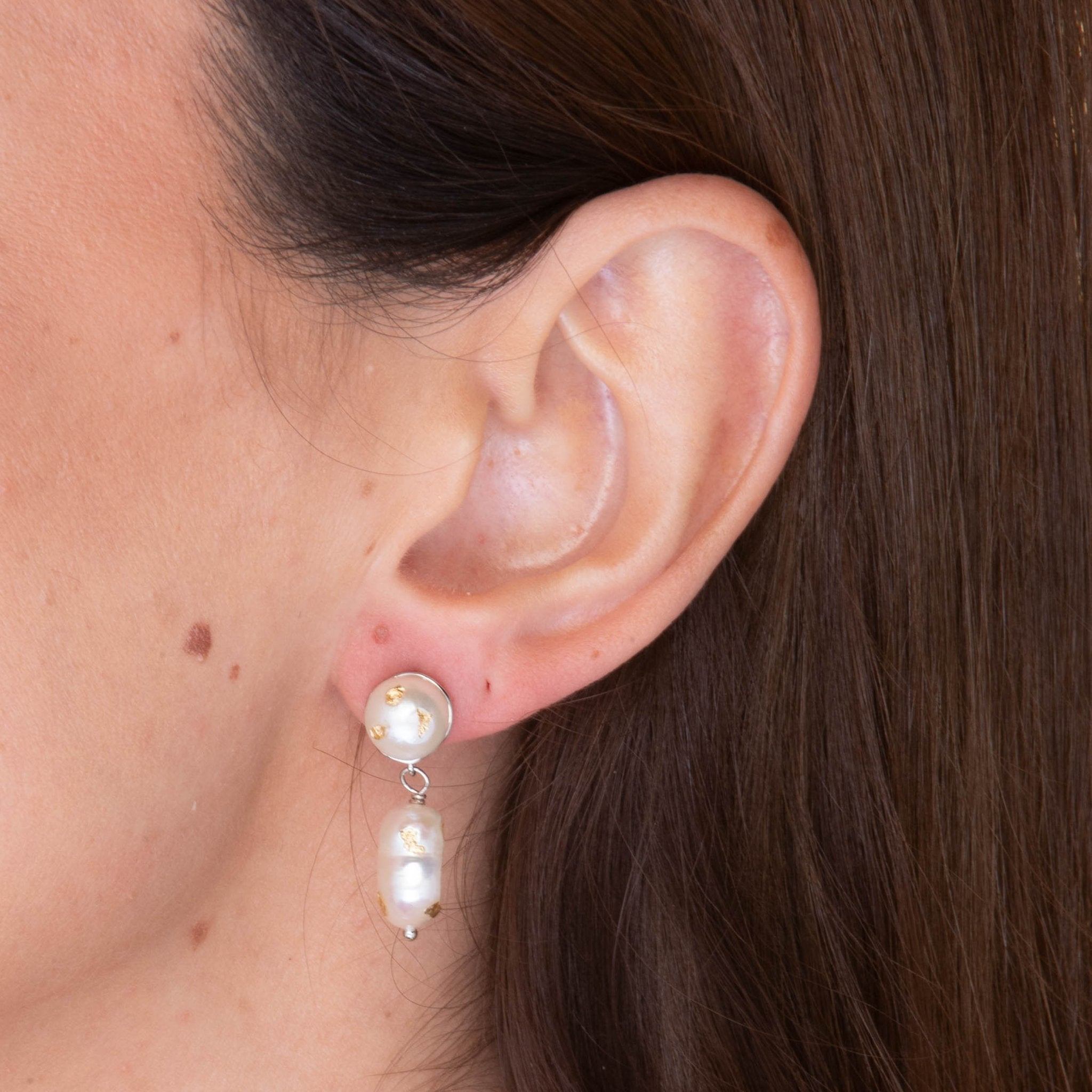 Double Pearl Gold Flake Stud Earrings - Camile & Stone