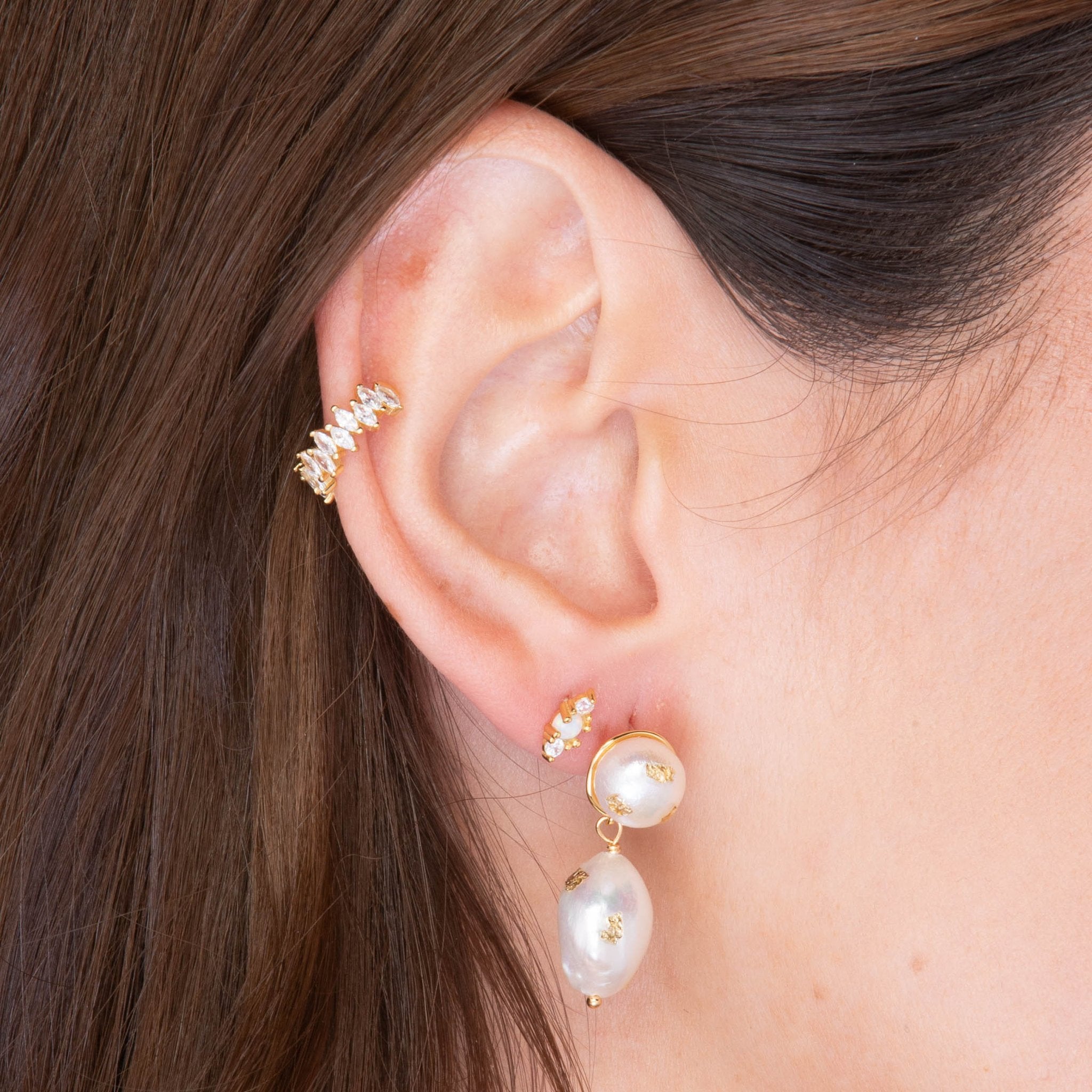 Double Pearl Gold Flake Stud Earrings - Camile & Stone