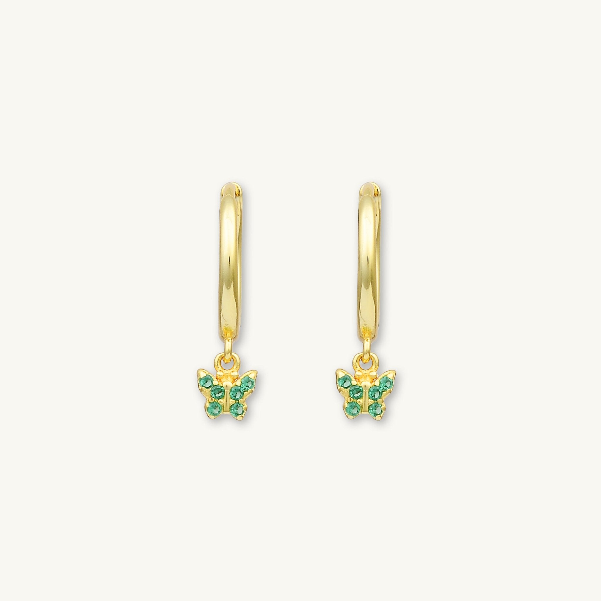 Emerald Butterfly Zirconia Drop Huggie Earrings - Camile & Stone
