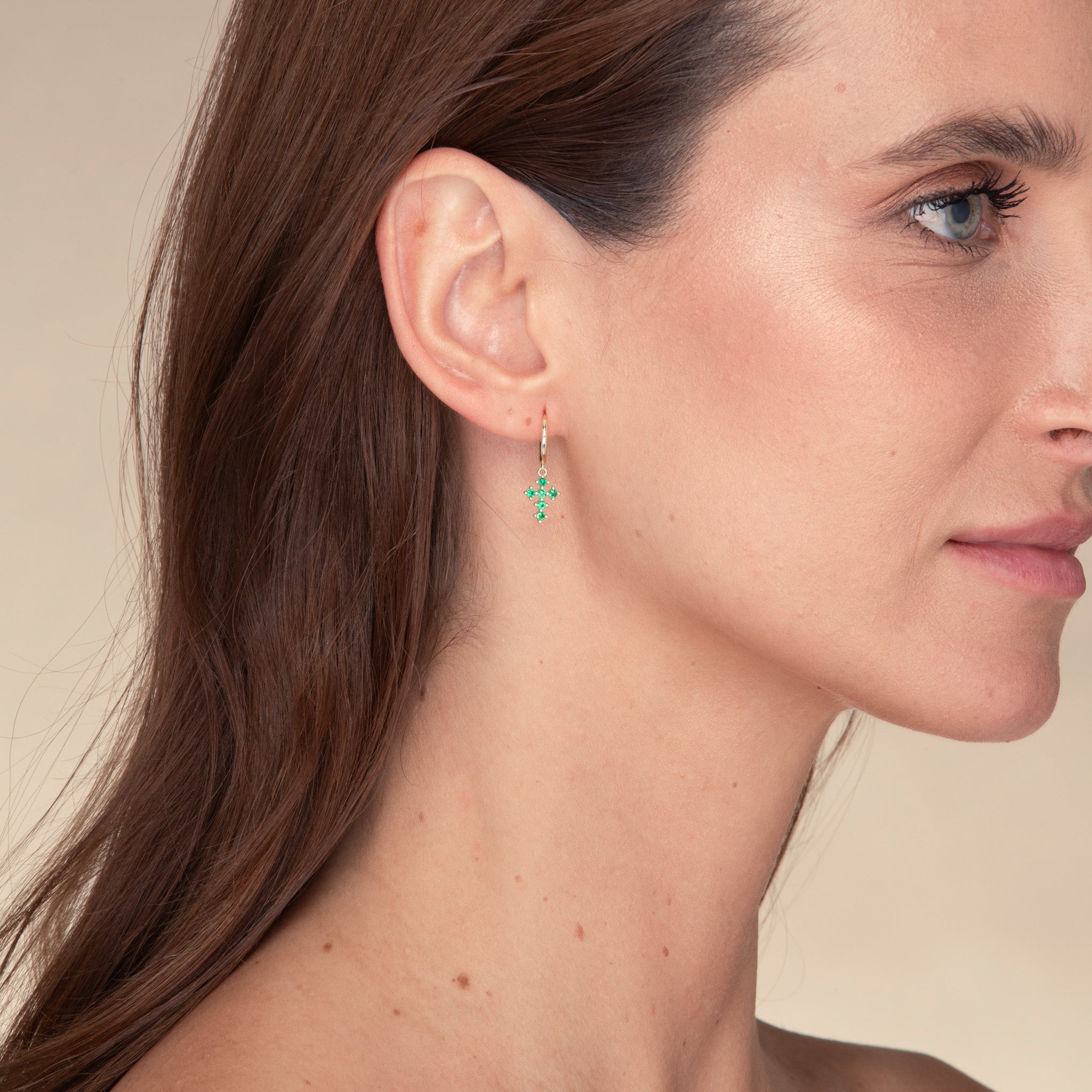 Emerald Cross Zirconia Huggie Earrings - Camile & Stone